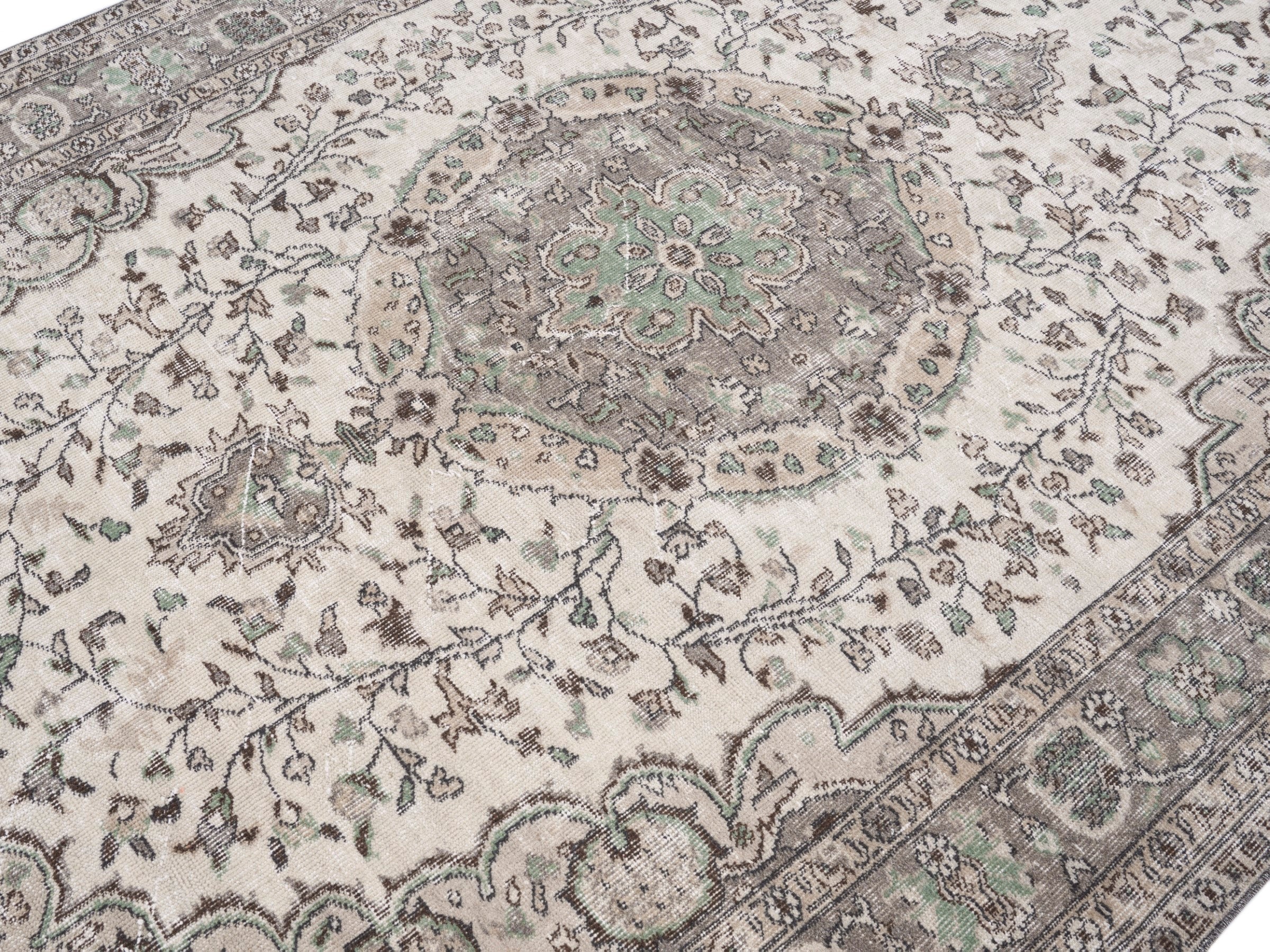 Turkish Isparta area rug in cream and greige, view 5 of 10