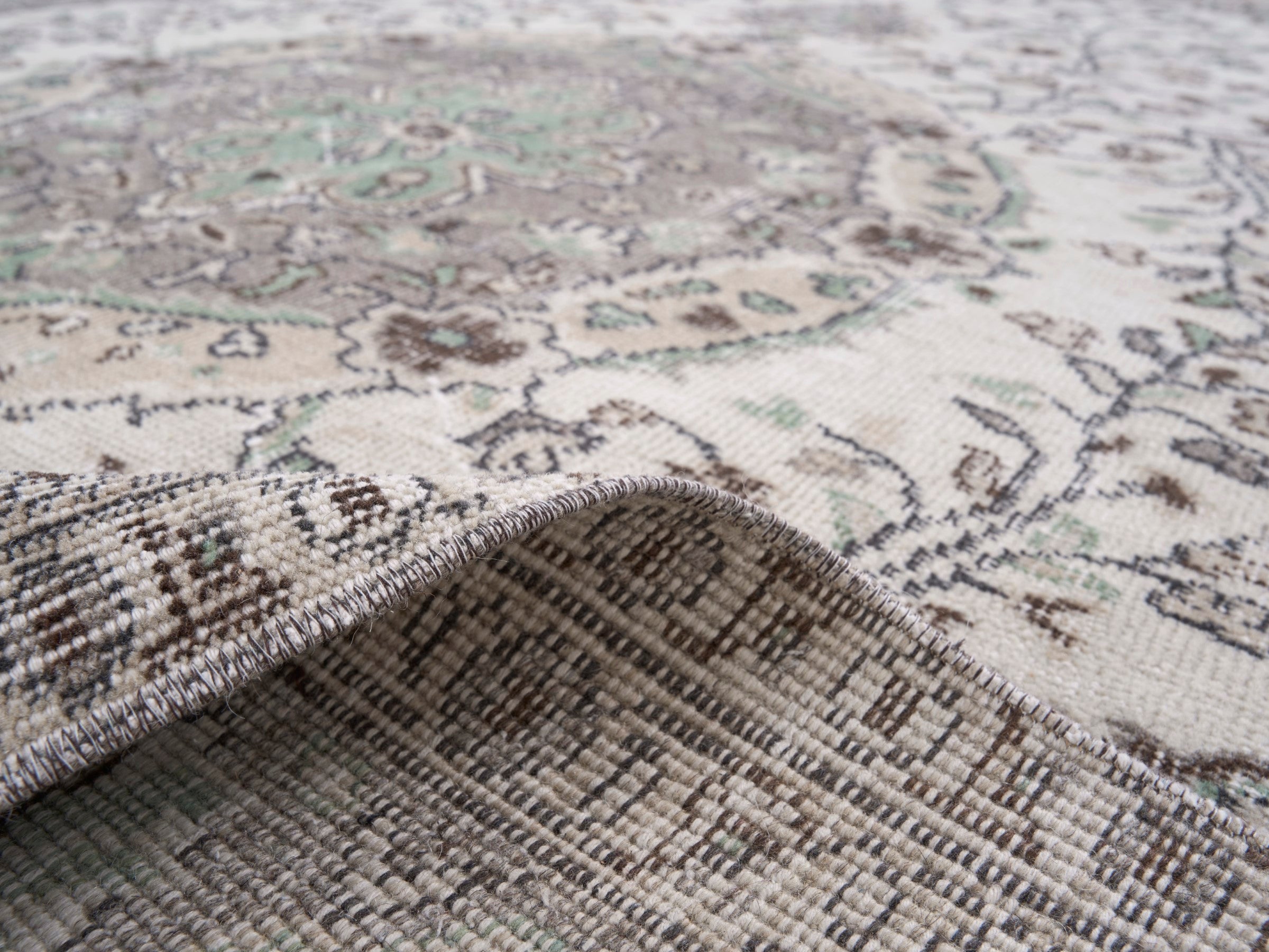Turkish Isparta area rug in cream and greige, view 9 of 10