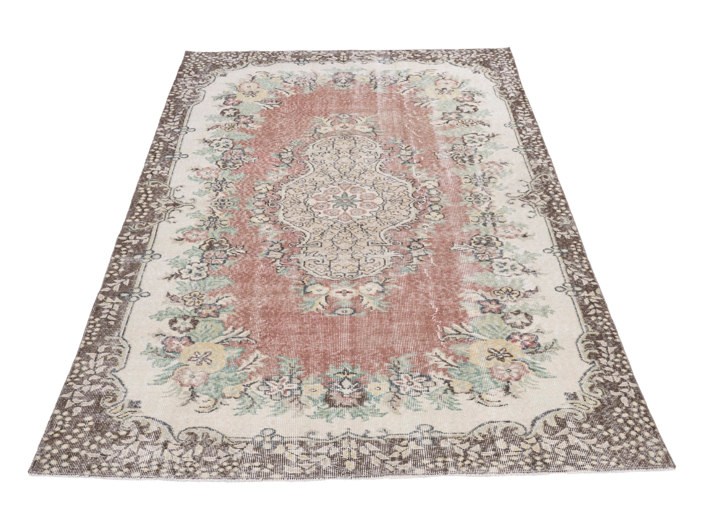 Turkish Isparta area rug in dusty rose and cream, view 2 of 10