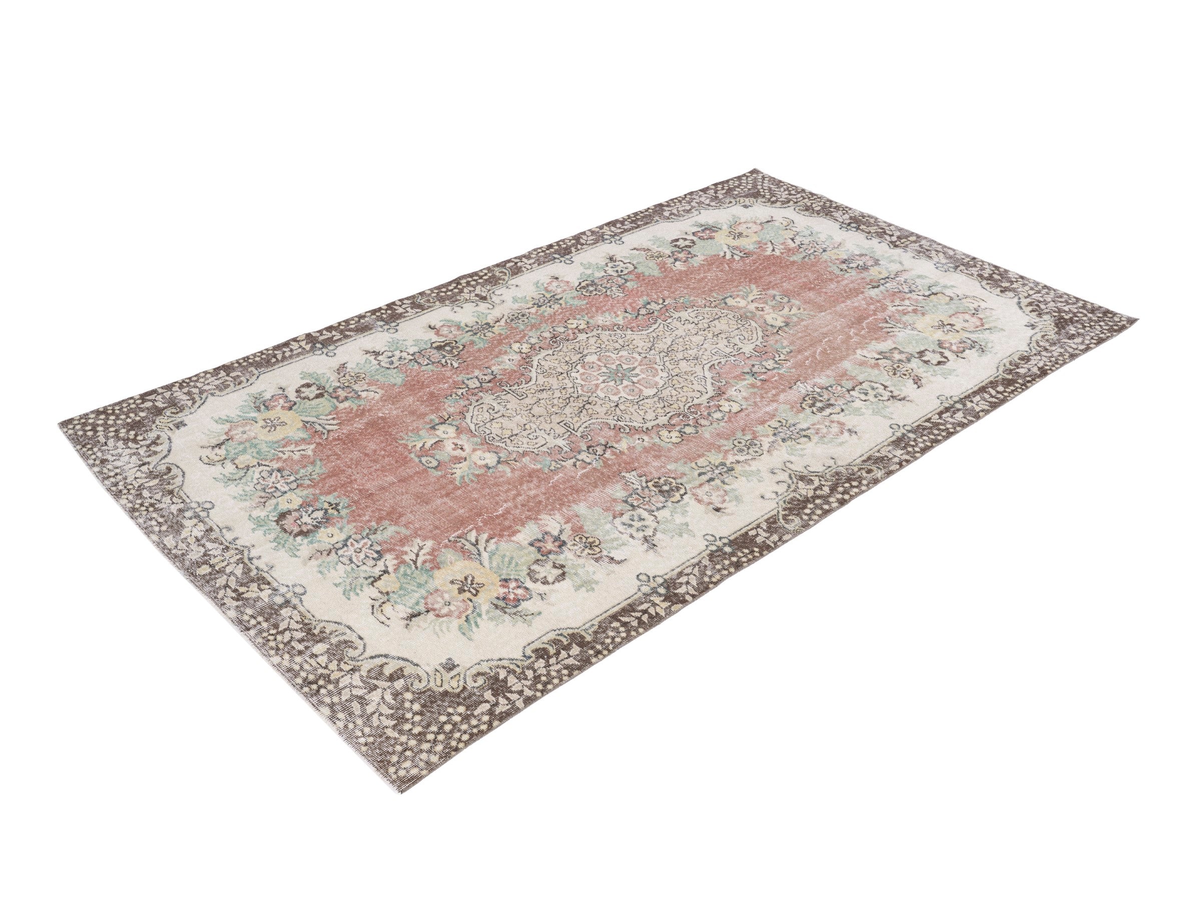 Turkish Isparta area rug in dusty rose and cream, view 3 of 10