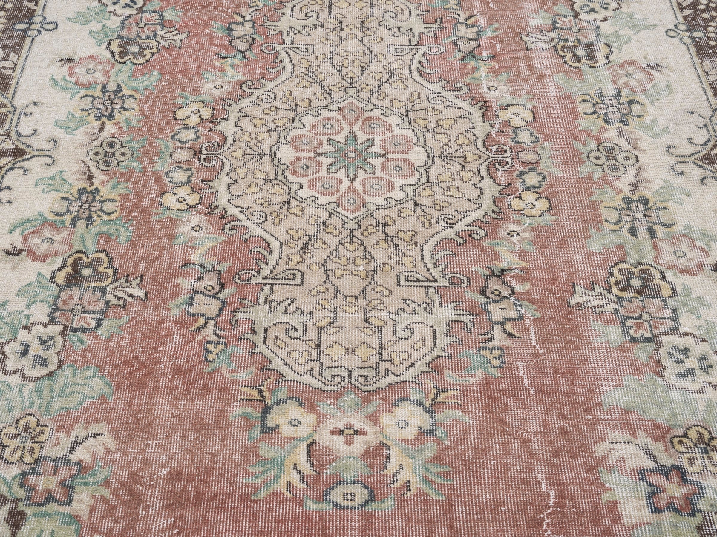 Turkish Isparta area rug in dusty rose and cream, view 4 of 10