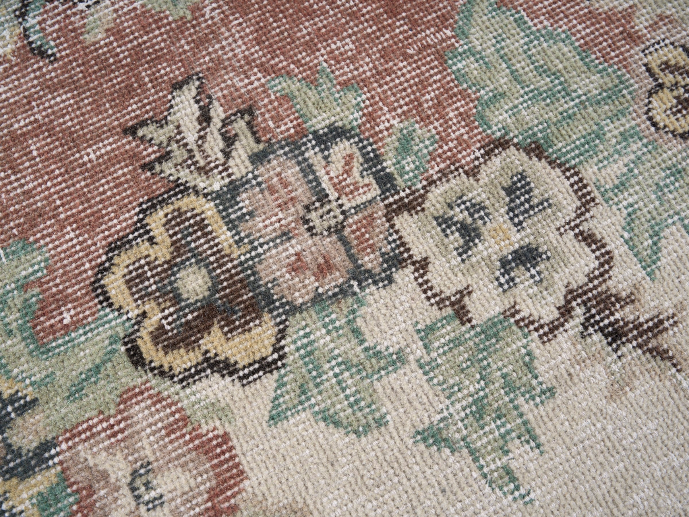 Turkish Isparta area rug in dusty rose and cream, view 7 of 10