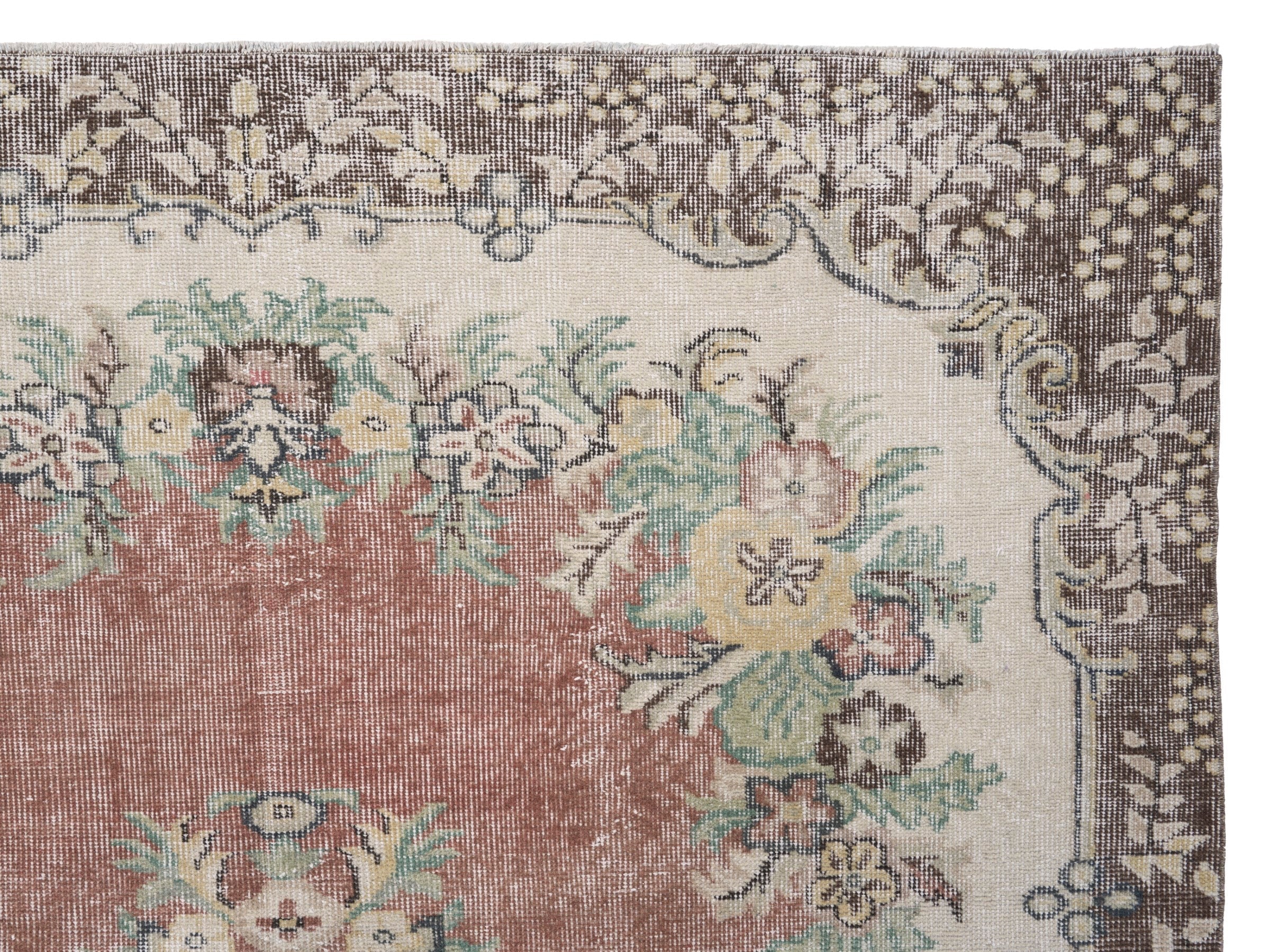 Turkish Isparta area rug in dusty rose and cream, view 8 of 10