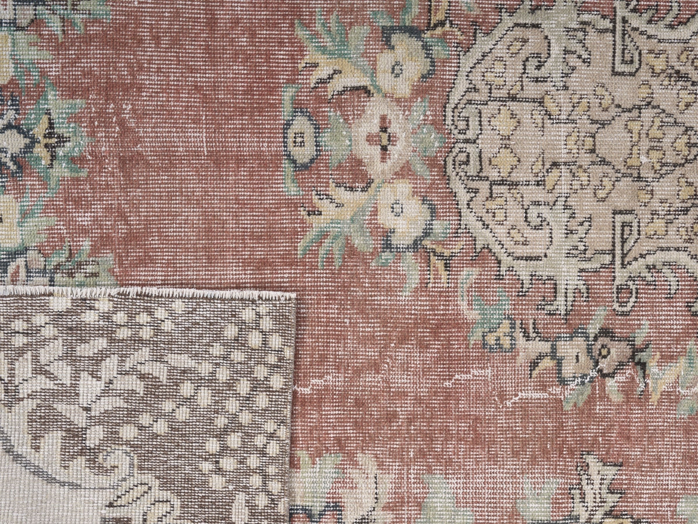 Turkish Isparta area rug in dusty rose and cream, view 10 of 10