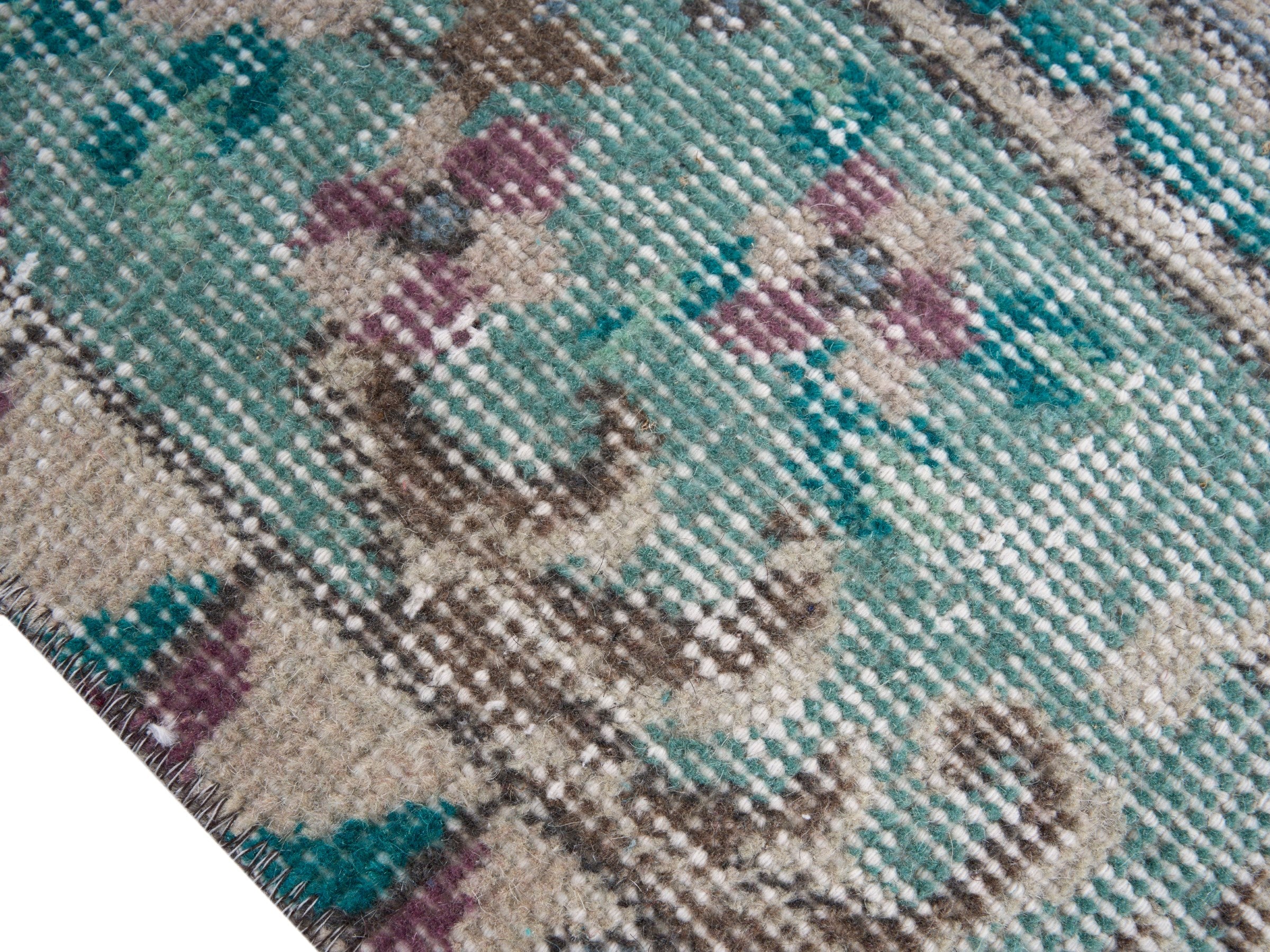 Turkish Isparta area rug in cream and turquoise, view 6 of 10