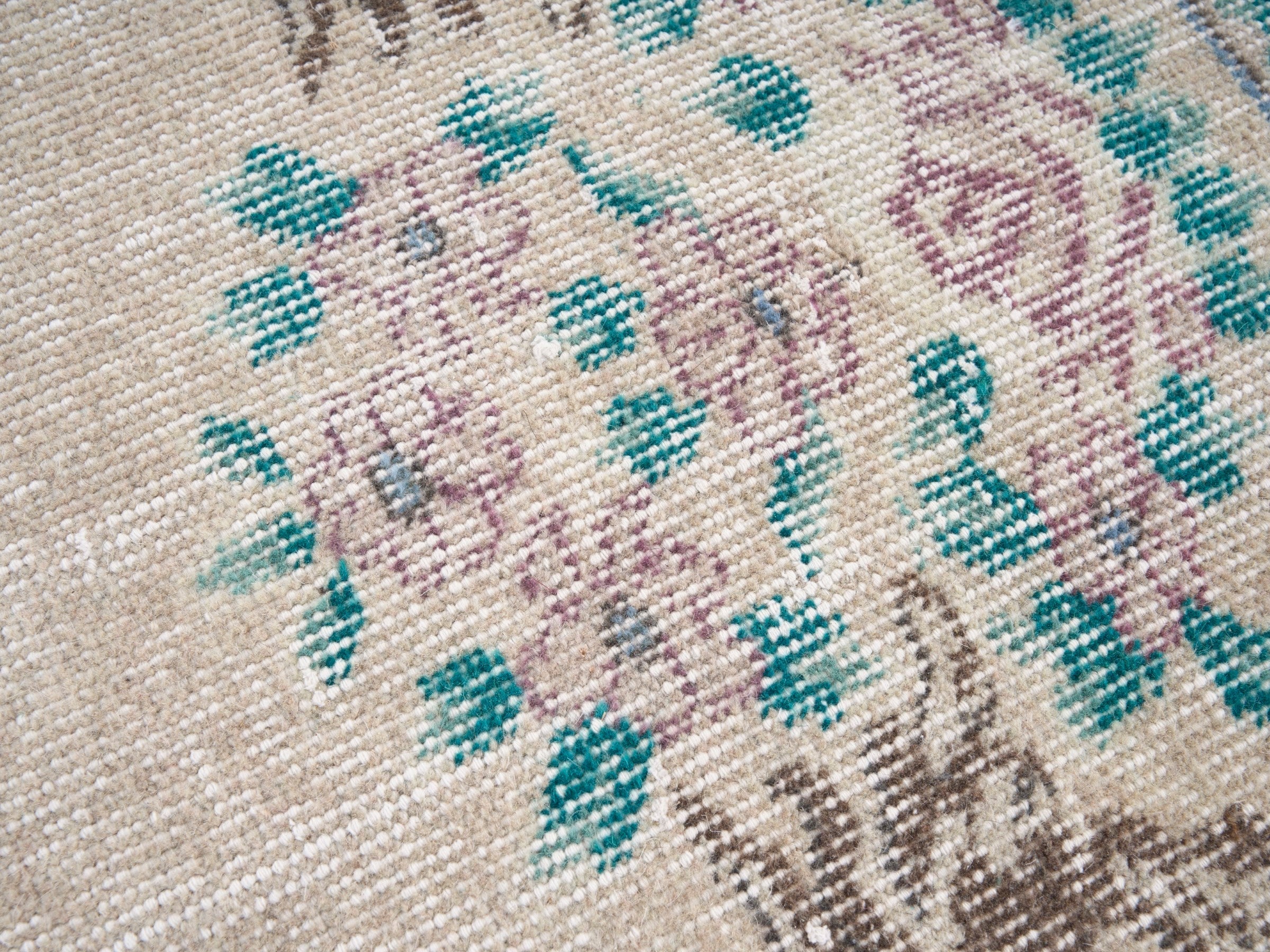 Turkish Isparta area rug in cream and turquoise, view 7 of 10