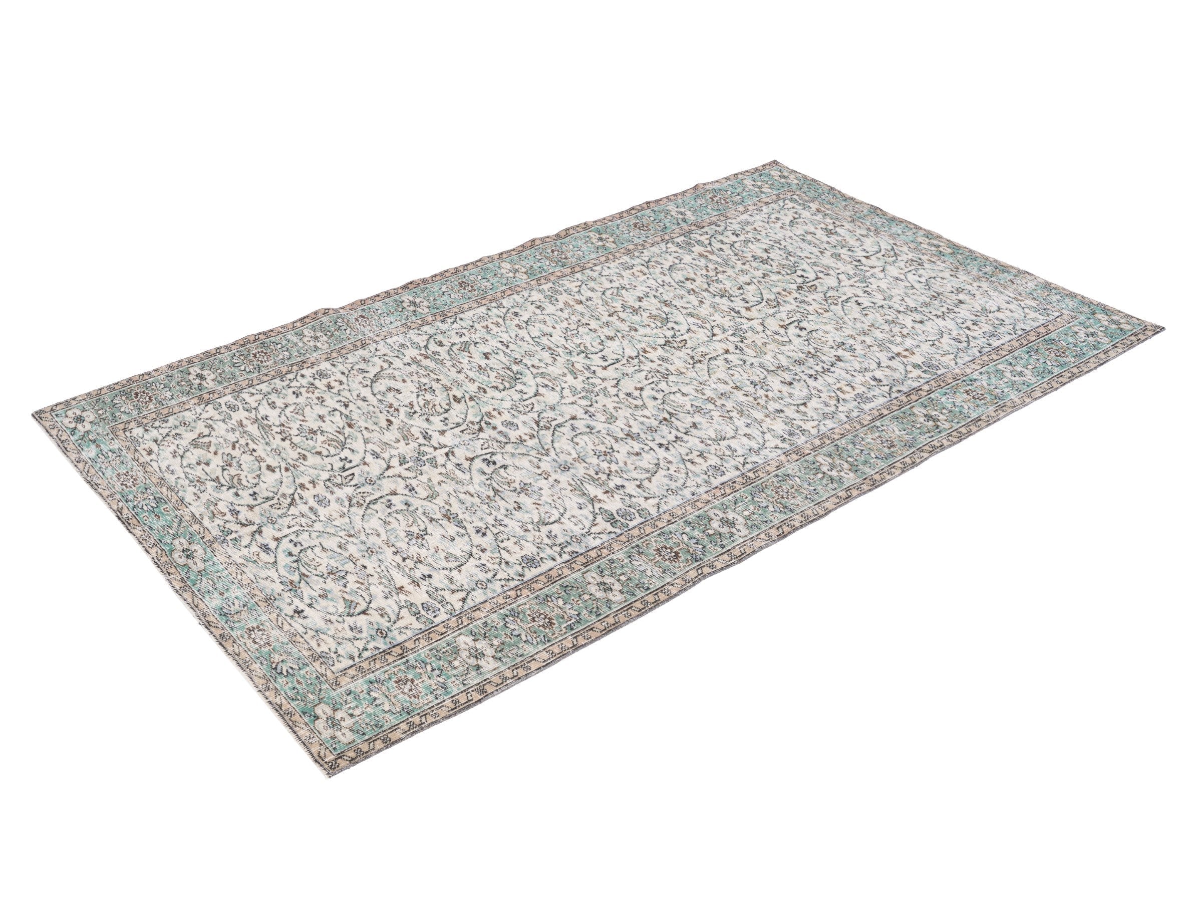 Turkish Isparta area rug in cream and sage, view 3 of 10