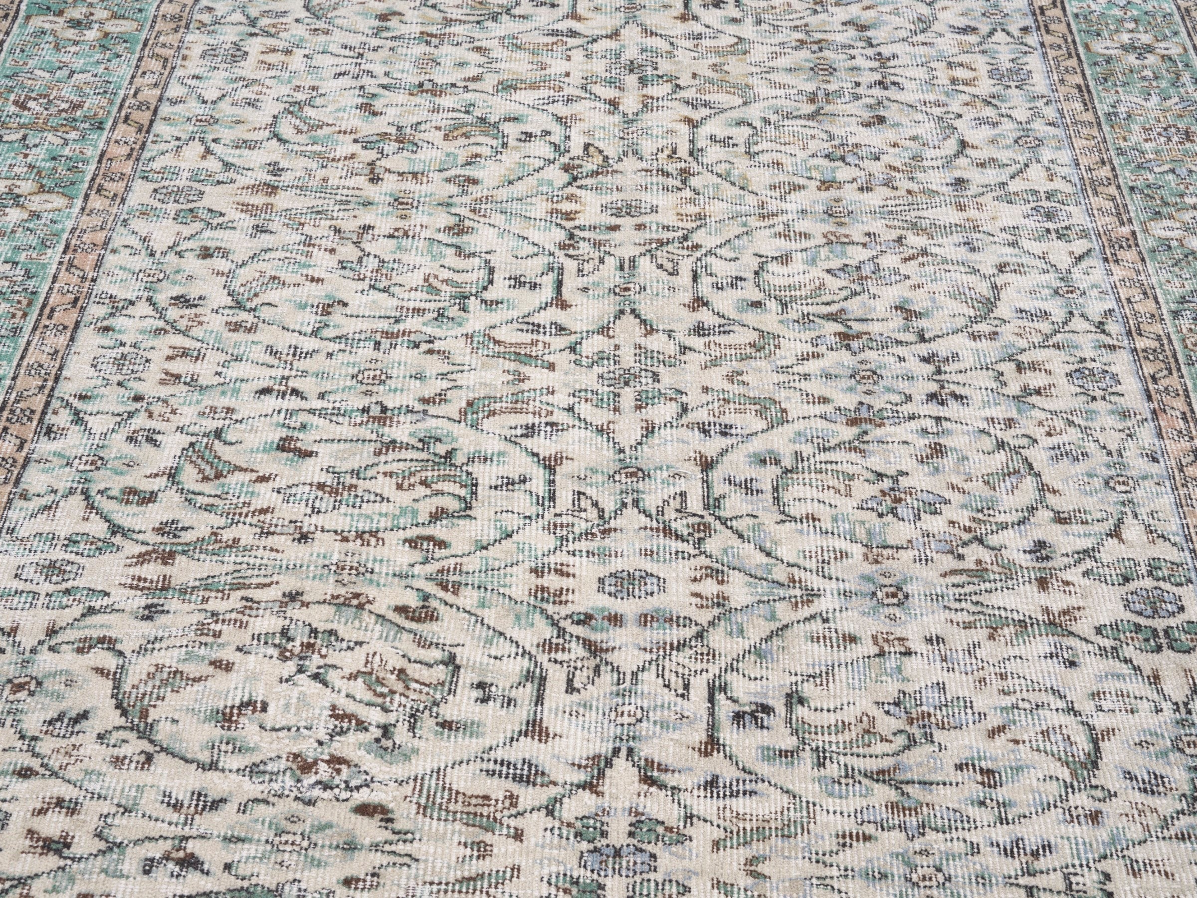 Turkish Isparta area rug in cream and sage, view 4 of 10
