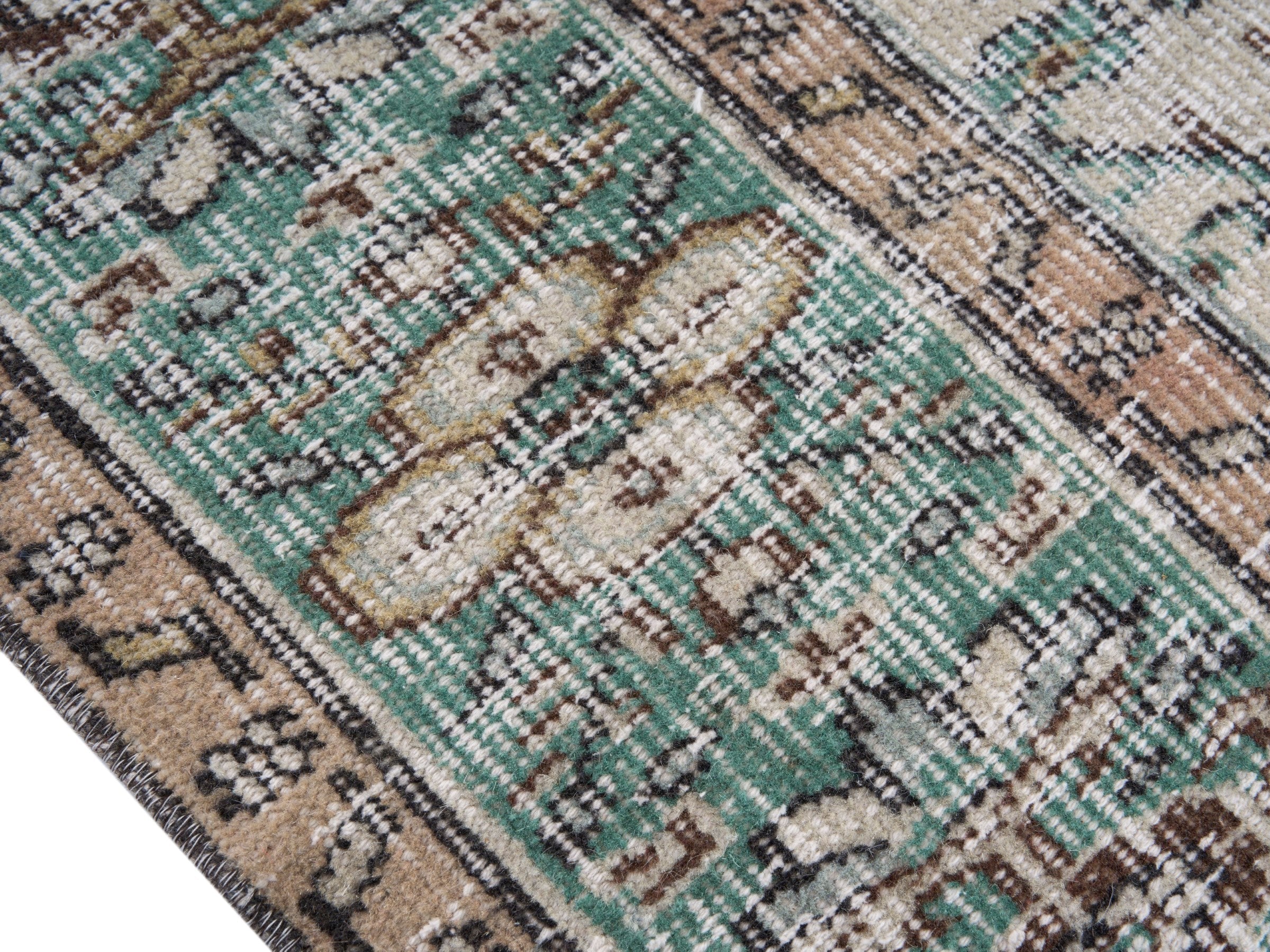 Turkish Isparta area rug in cream and sage, view 6 of 10