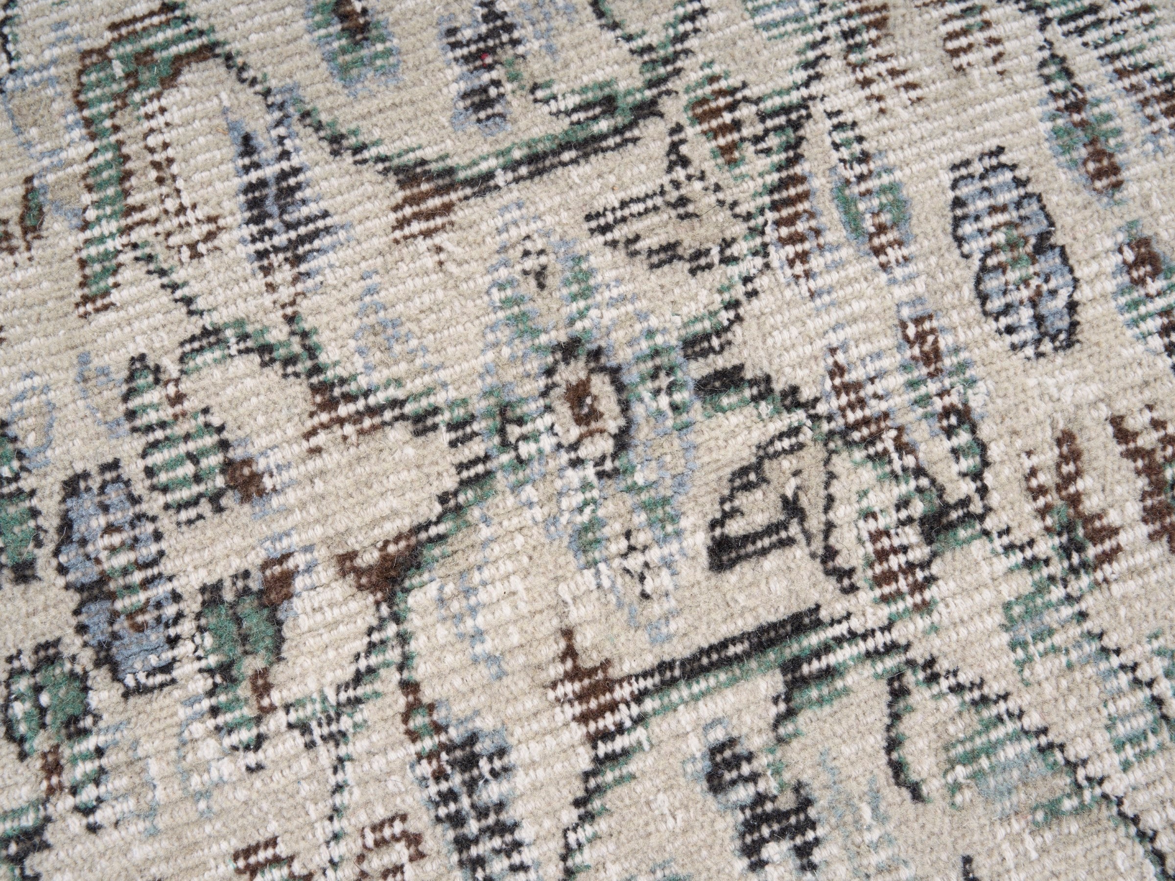 Turkish Isparta area rug in cream and sage, view 7 of 10