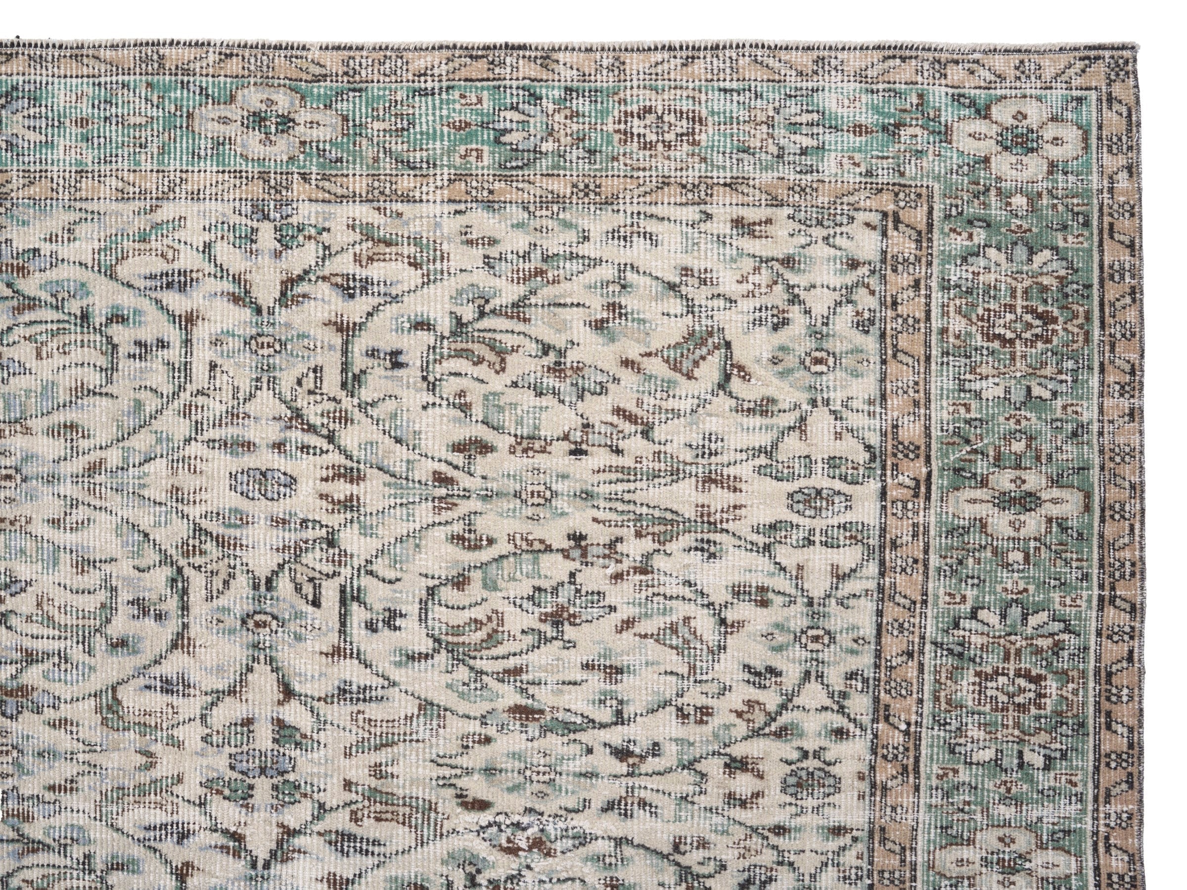 Turkish Isparta area rug in cream and sage, view 8 of 10