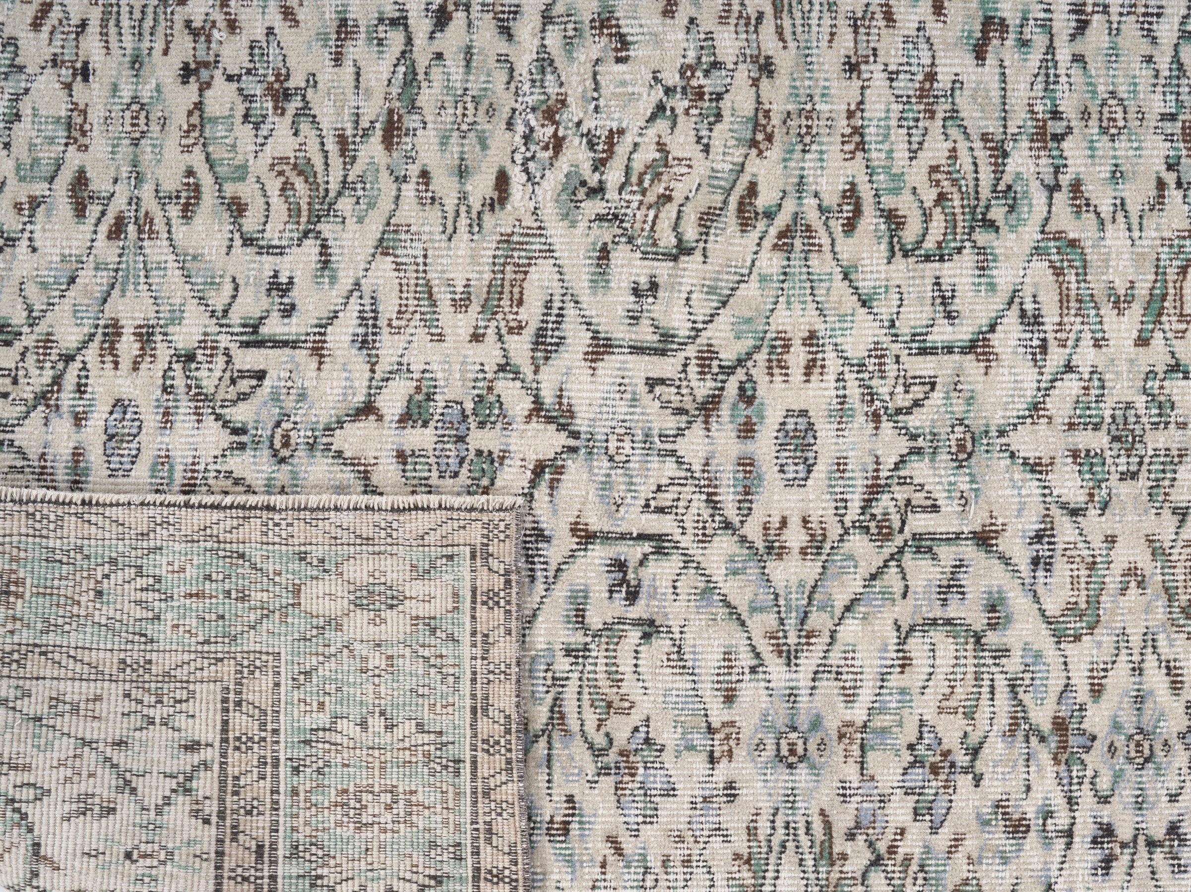 Turkish Isparta area rug in cream and sage, view 10 of 10