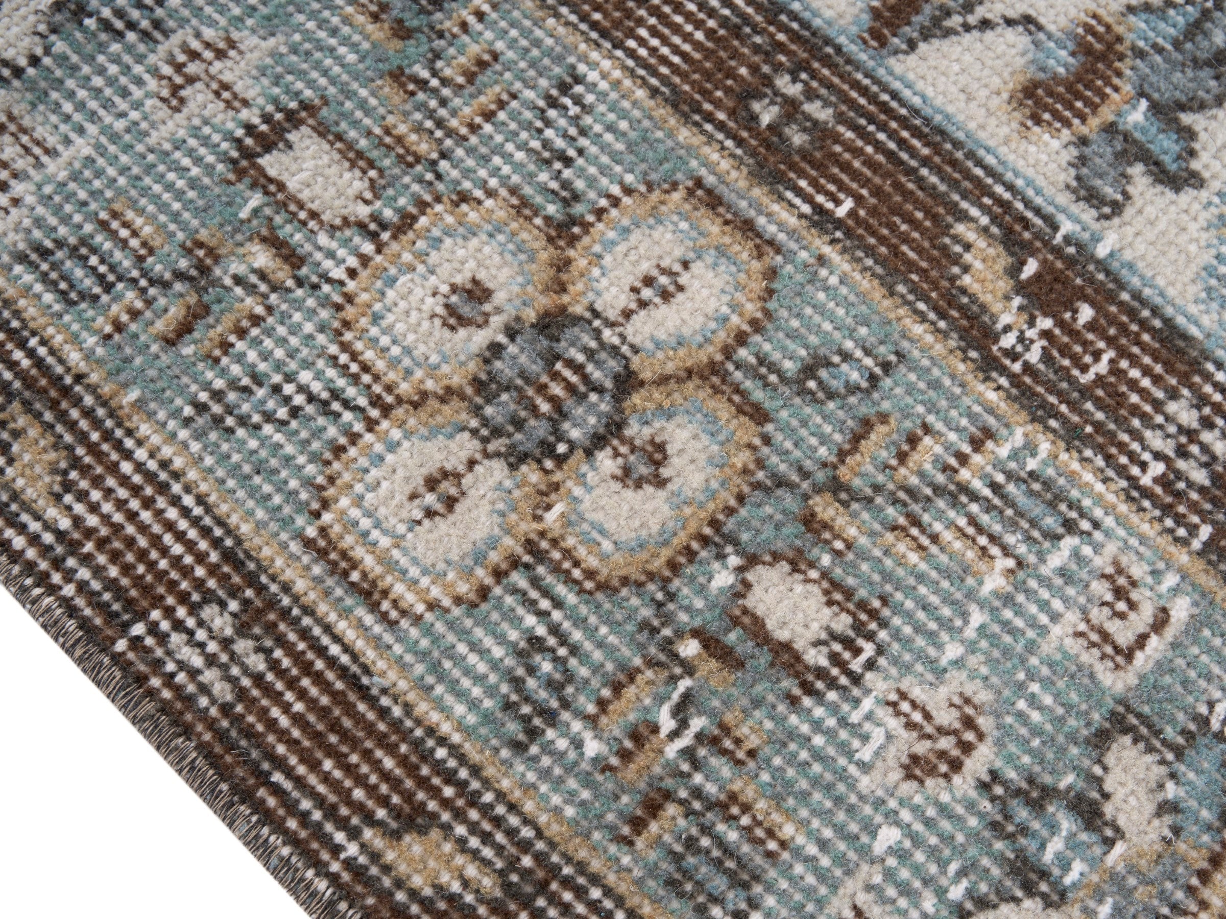 Turkish Isparta area rug in ivory and dusty blue, view 6 of 10
