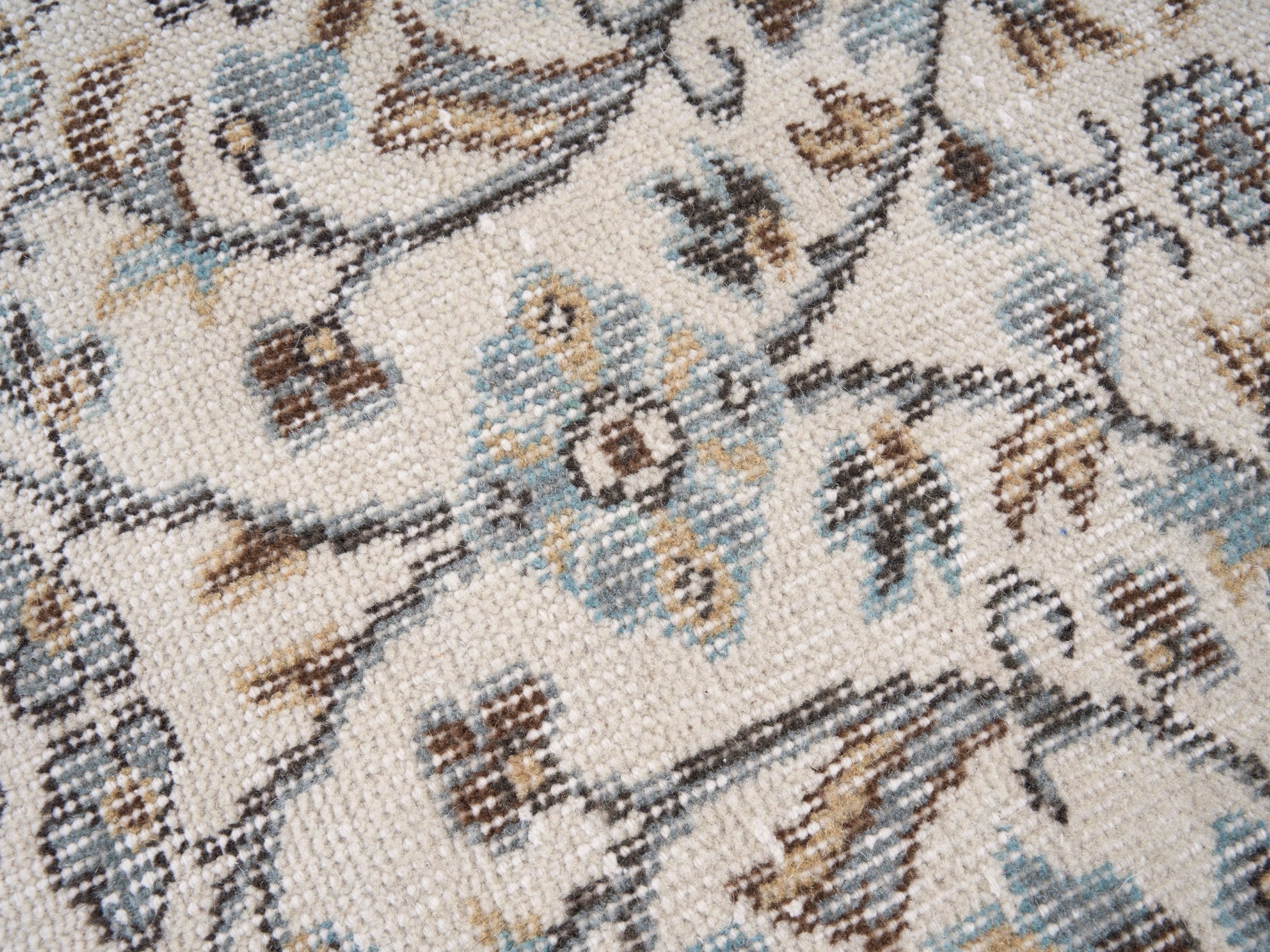 Turkish Isparta area rug in ivory and dusty blue, view 7 of 10