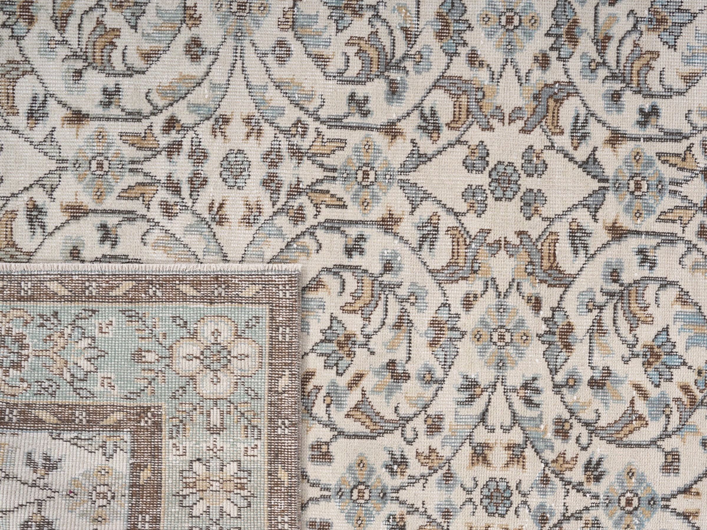 Turkish Isparta area rug in ivory and dusty blue, view 10 of 10