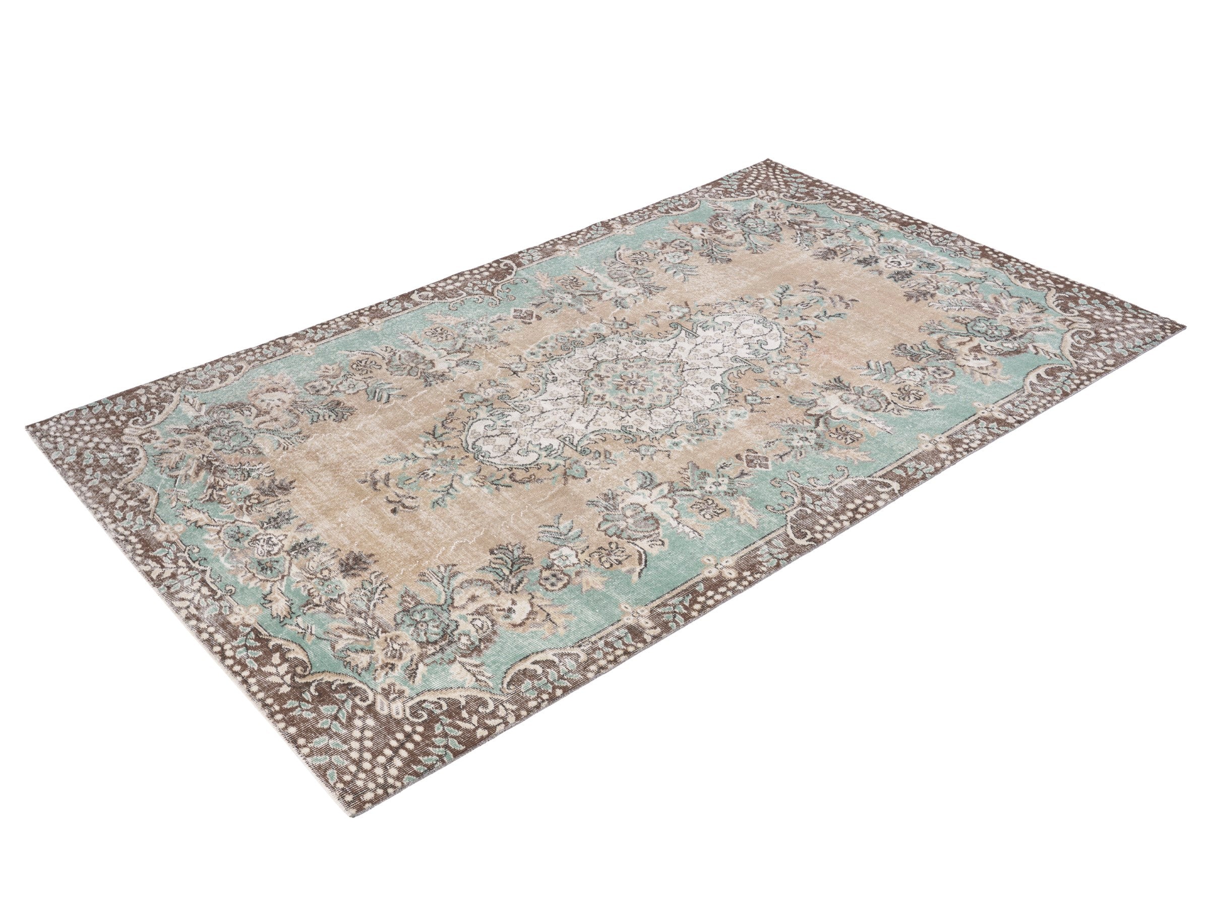 Turkish Isparta area rug in celadon and greige, view 3 of 10
