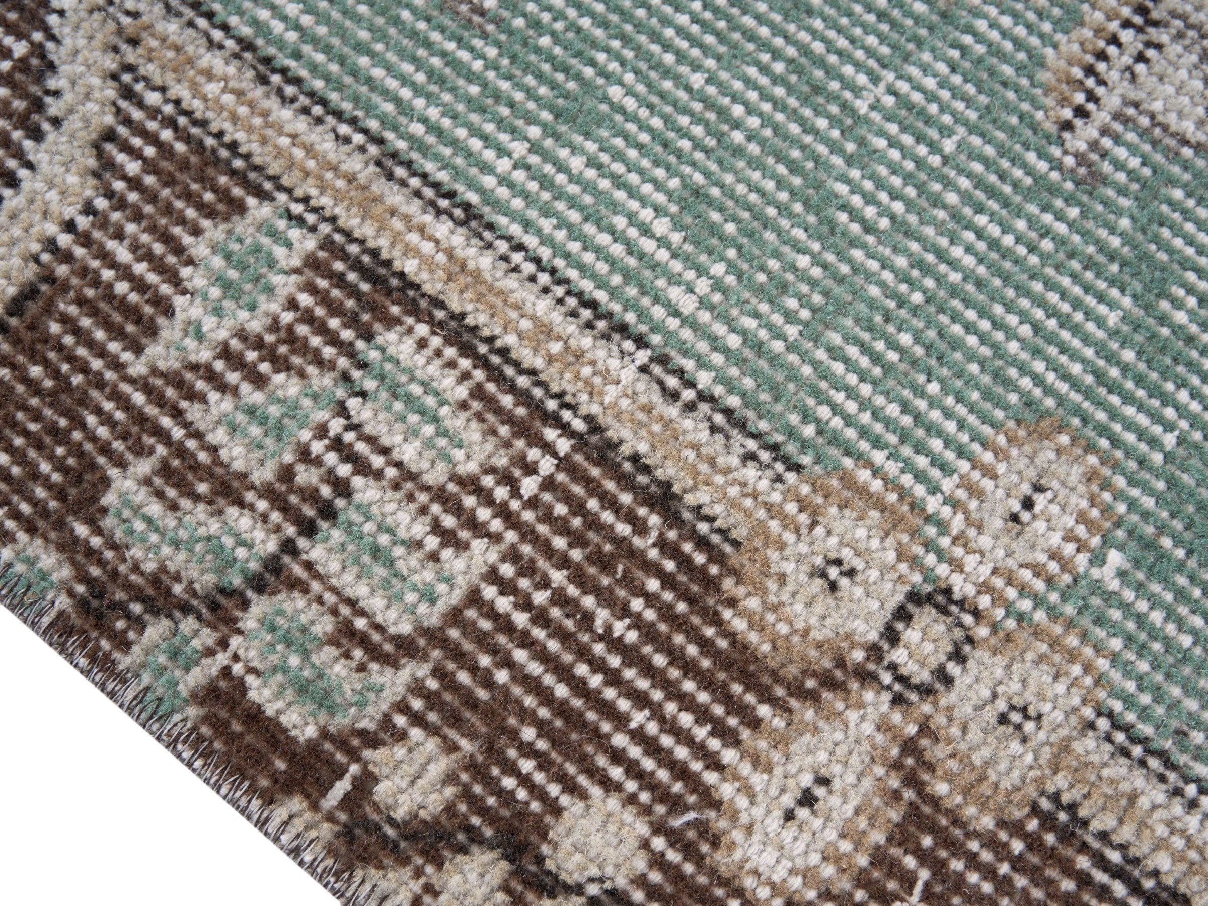 Turkish Isparta area rug in celadon and greige, view 6 of 10