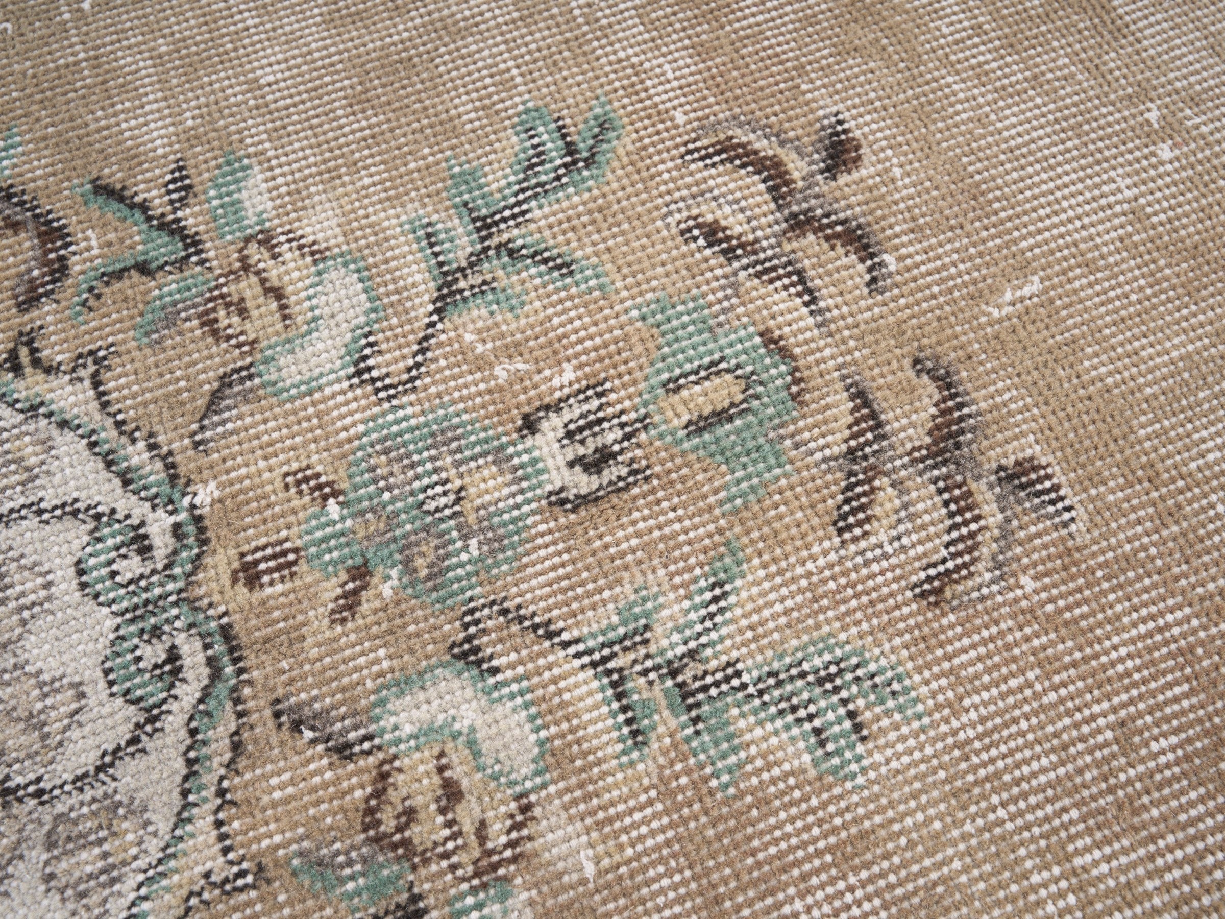 Turkish Isparta area rug in celadon and greige, view 7 of 10