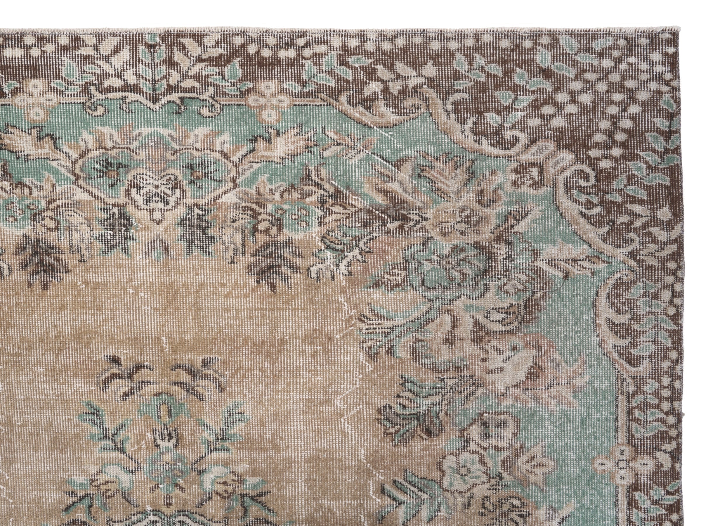 Turkish Isparta area rug in celadon and greige, view 8 of 10