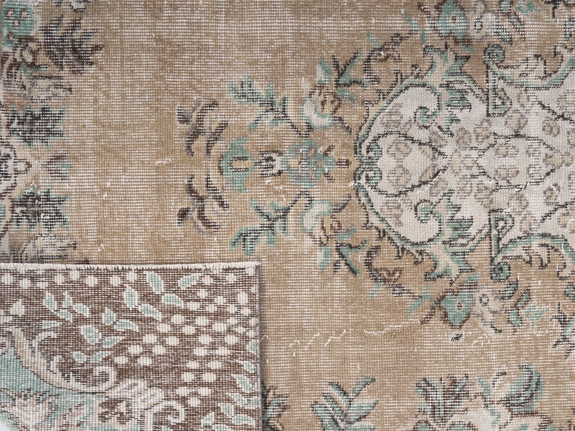 Turkish Isparta area rug in celadon and greige, view 10 of 10