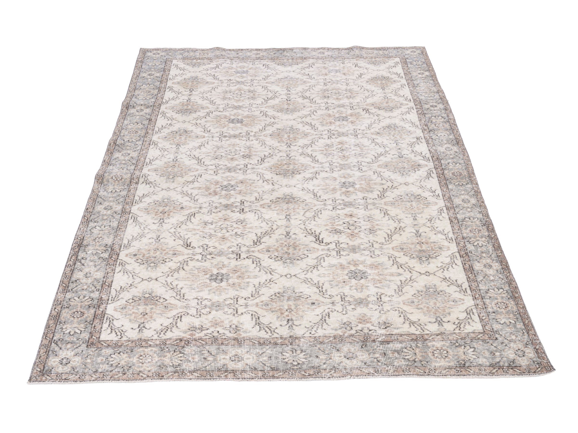 Turkish Isparta area rug in ivory and greige, view 2 of 10