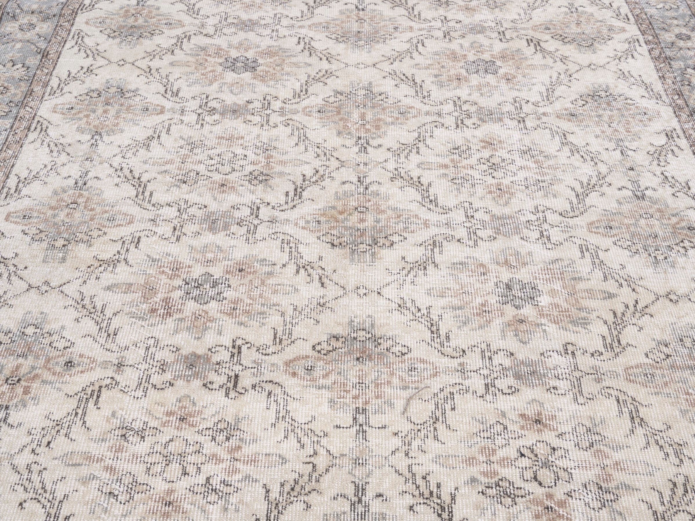 Turkish Isparta area rug in ivory and greige, view 4 of 10
