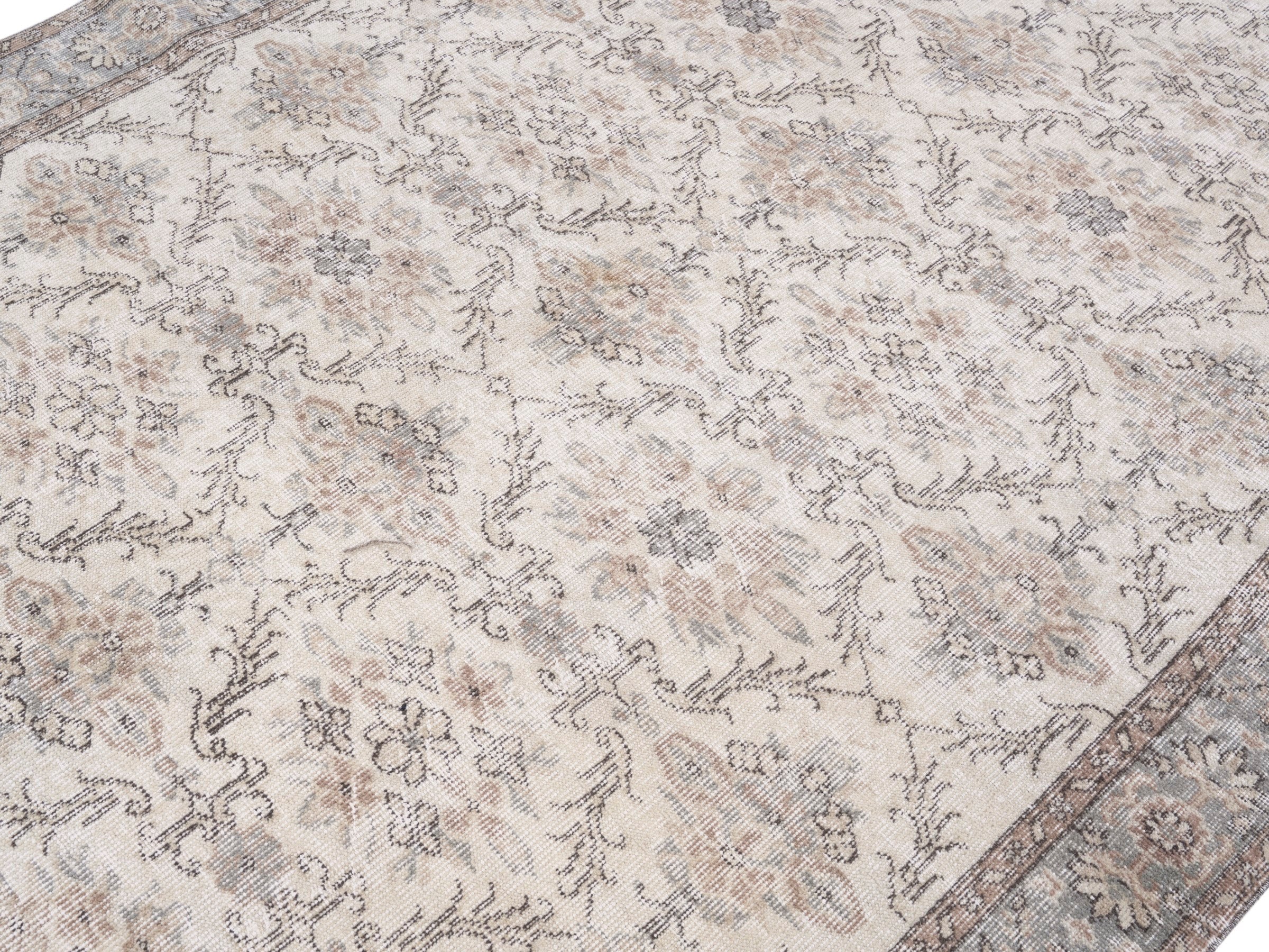 Turkish Isparta area rug in ivory and greige, view 5 of 10