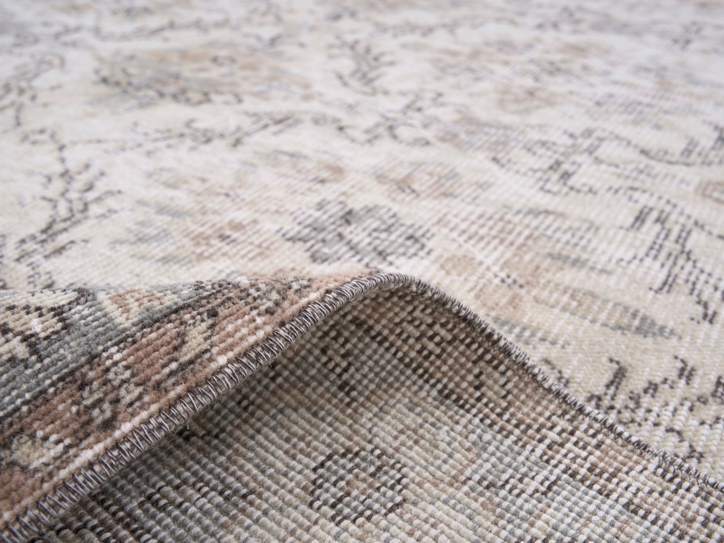 Turkish Isparta area rug in ivory and greige, view 9 of 10