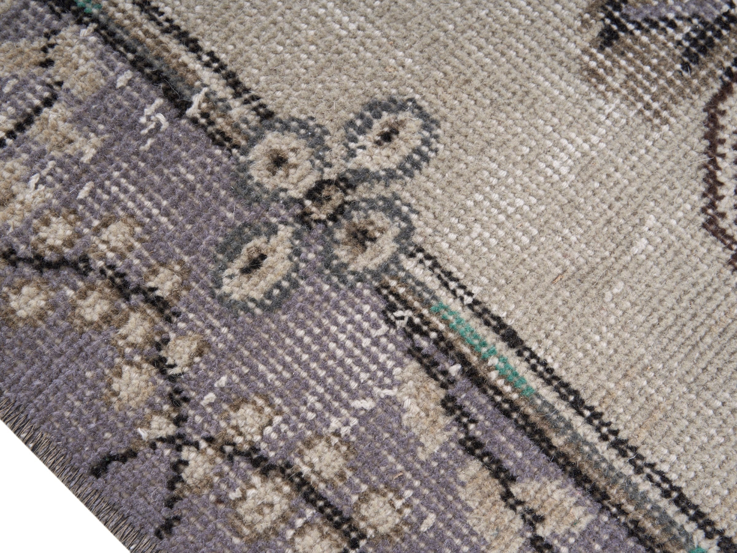 Turkish Isparta area rug in dusty blue and cream, view 6 of 10