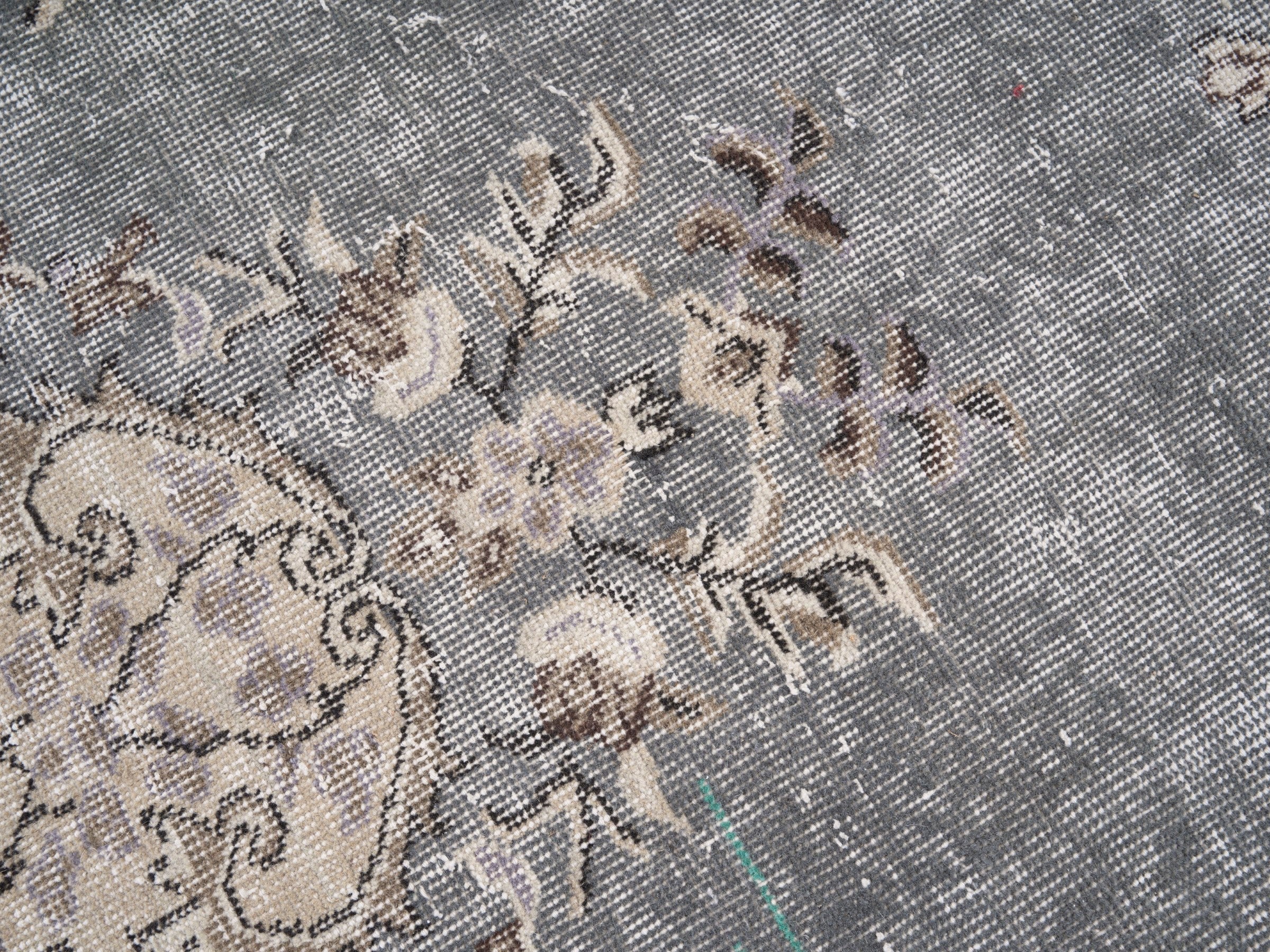 Turkish Isparta area rug in dusty blue and cream, view 7 of 10