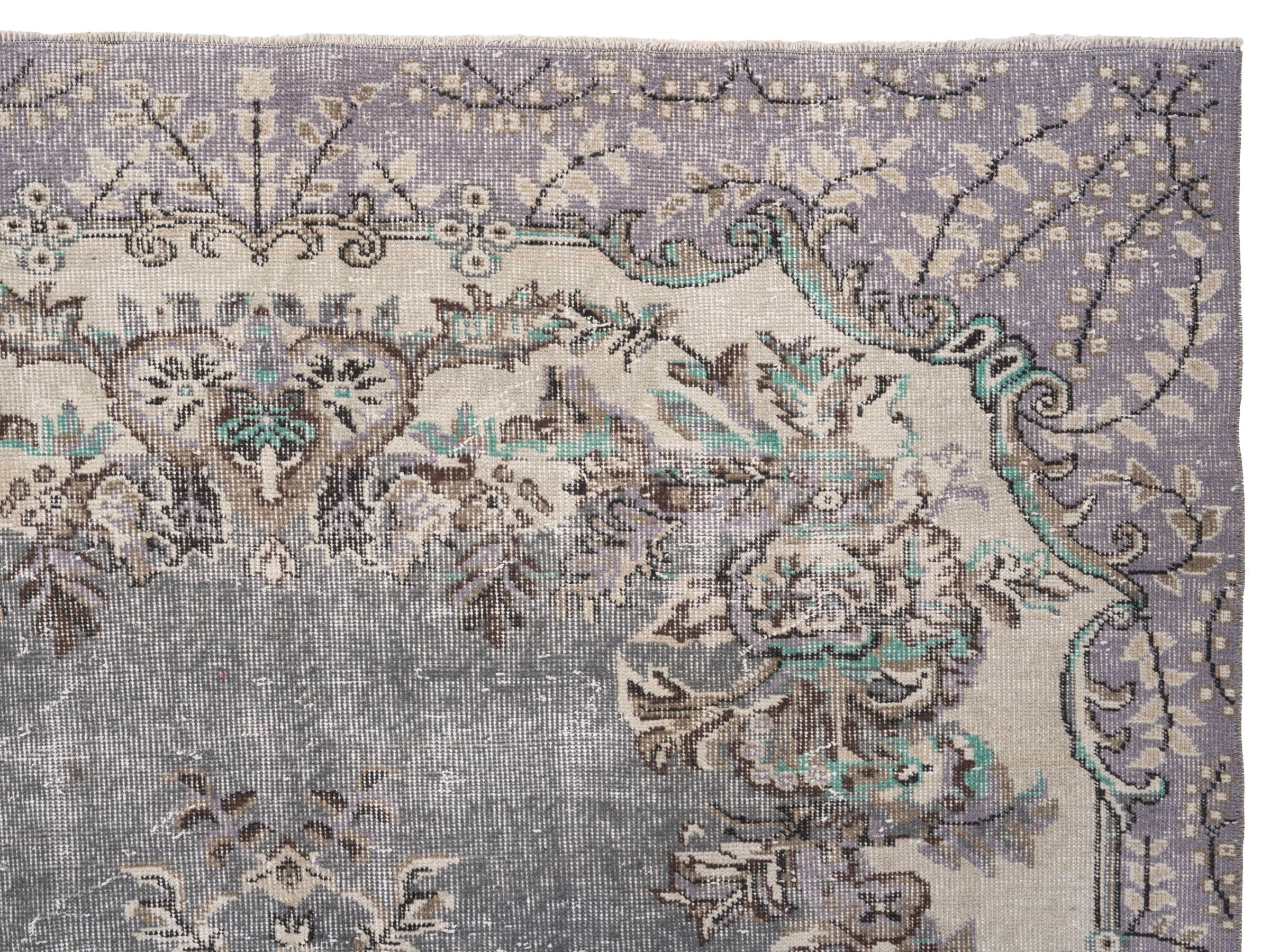 Turkish Isparta area rug in dusty blue and cream, view 8 of 10