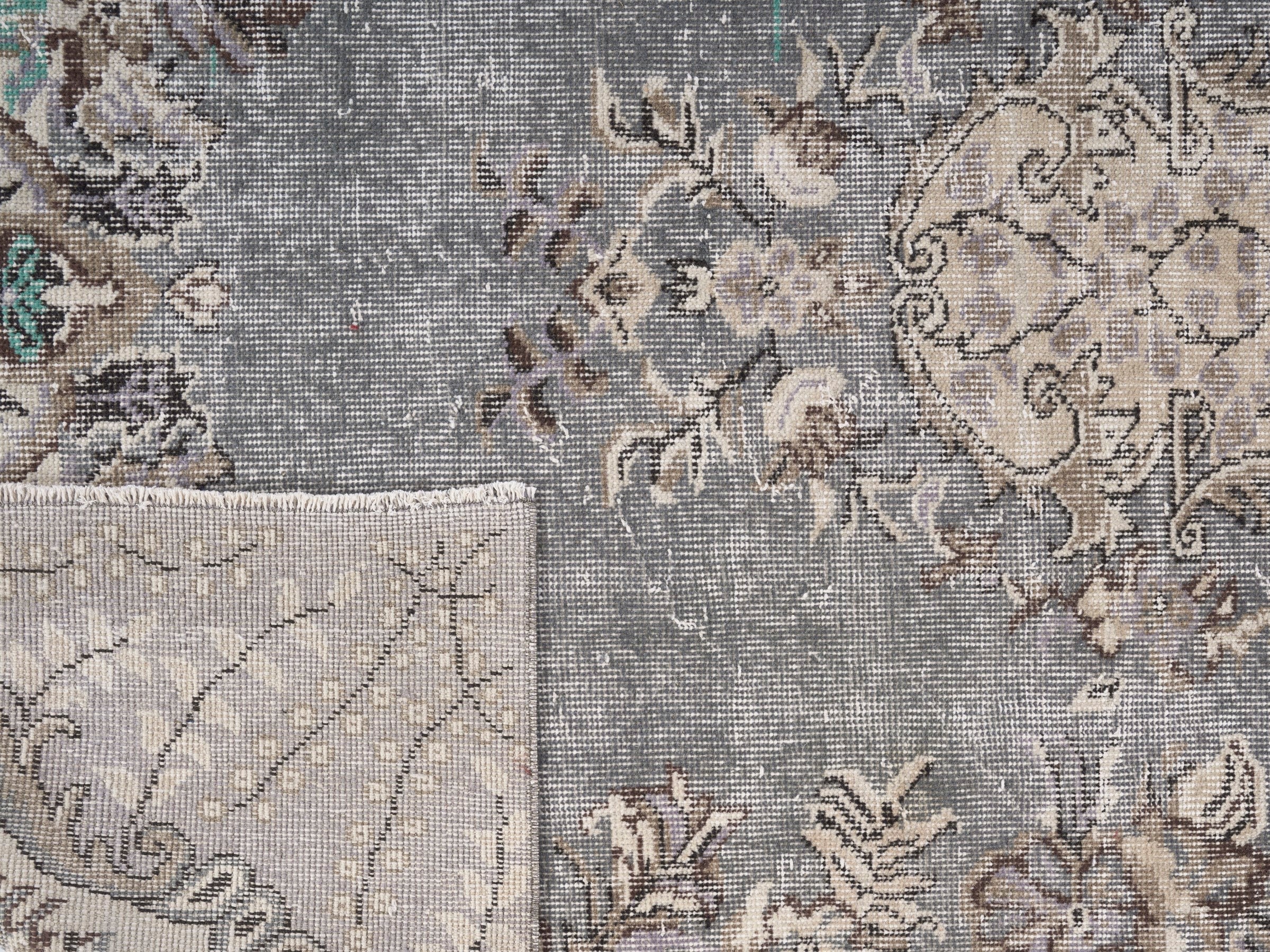 Turkish Isparta area rug in dusty blue and cream, view 10 of 10