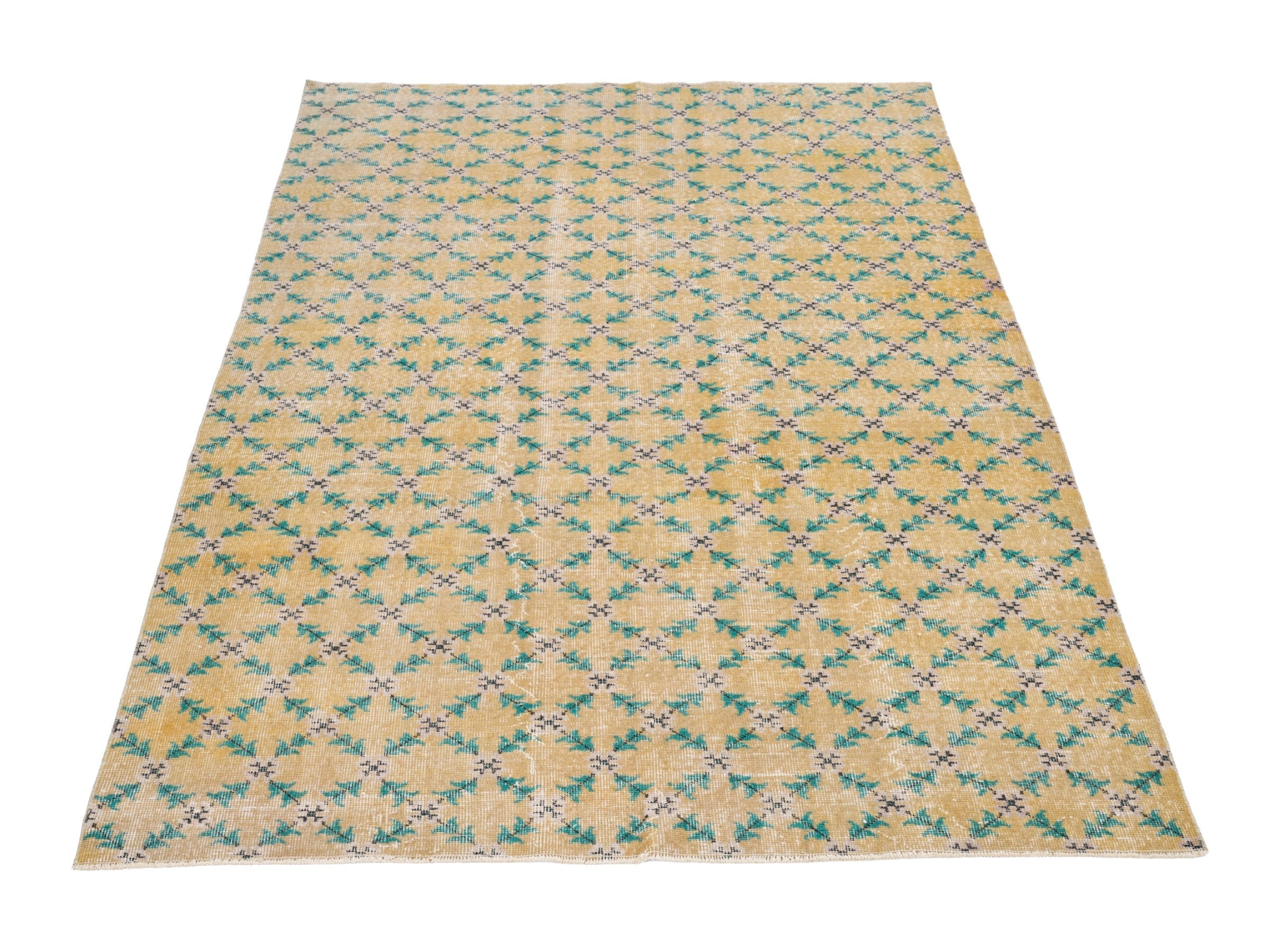 Turkish Isparta area rug in tan and teal, view 2 of 10