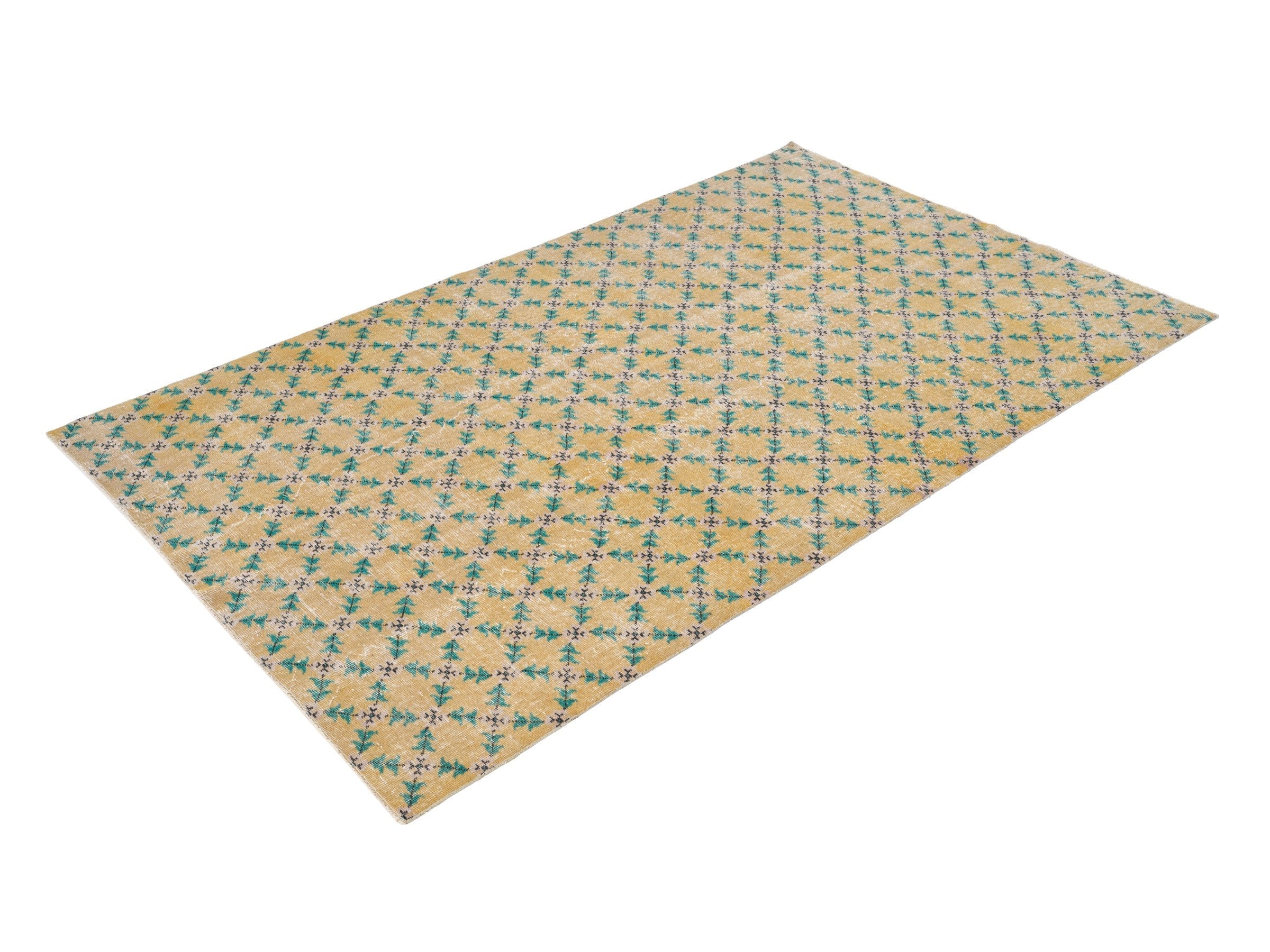 Turkish Isparta area rug in tan and teal, view 3 of 10