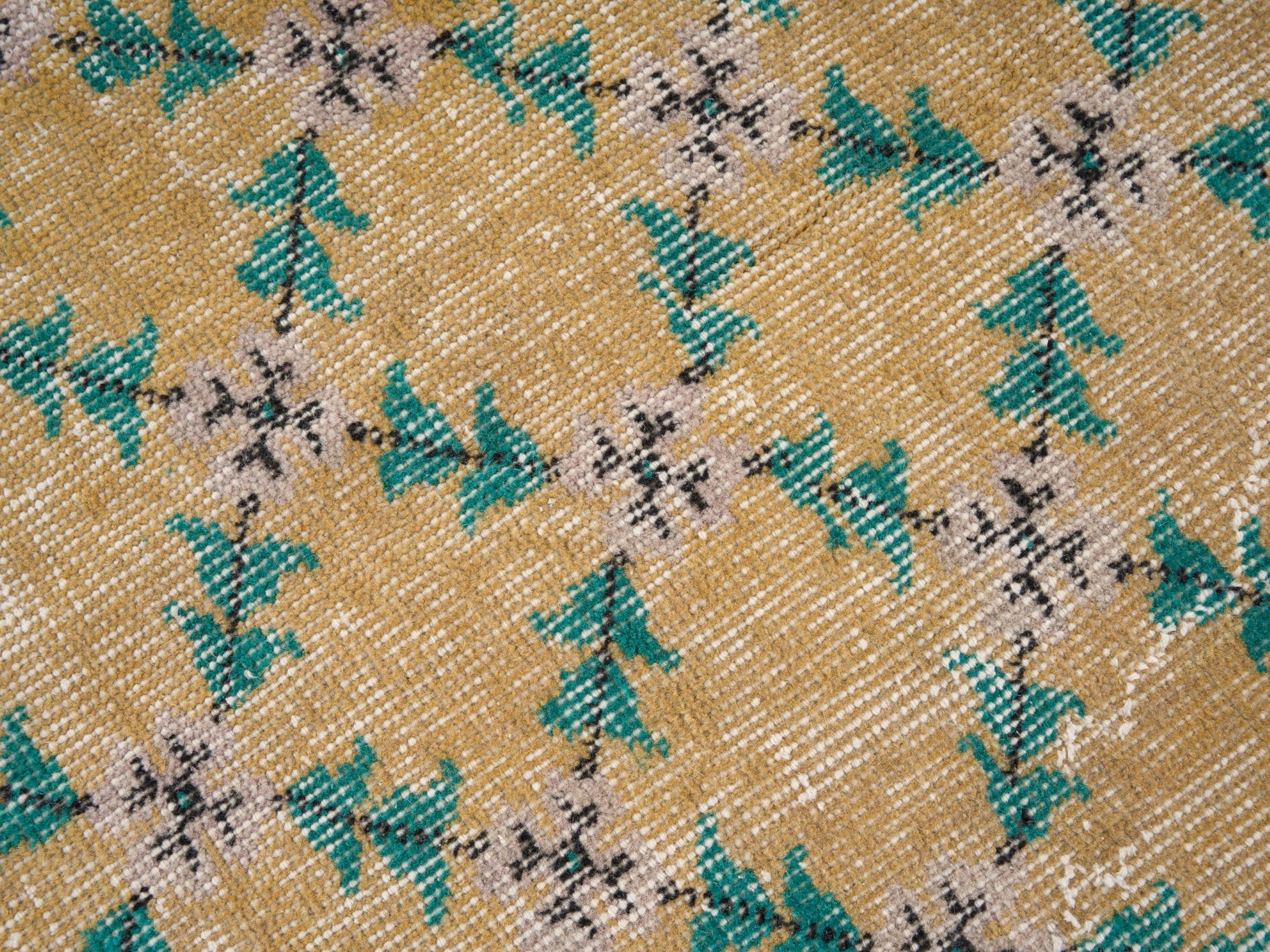 Turkish Isparta area rug in tan and teal, view 7 of 10