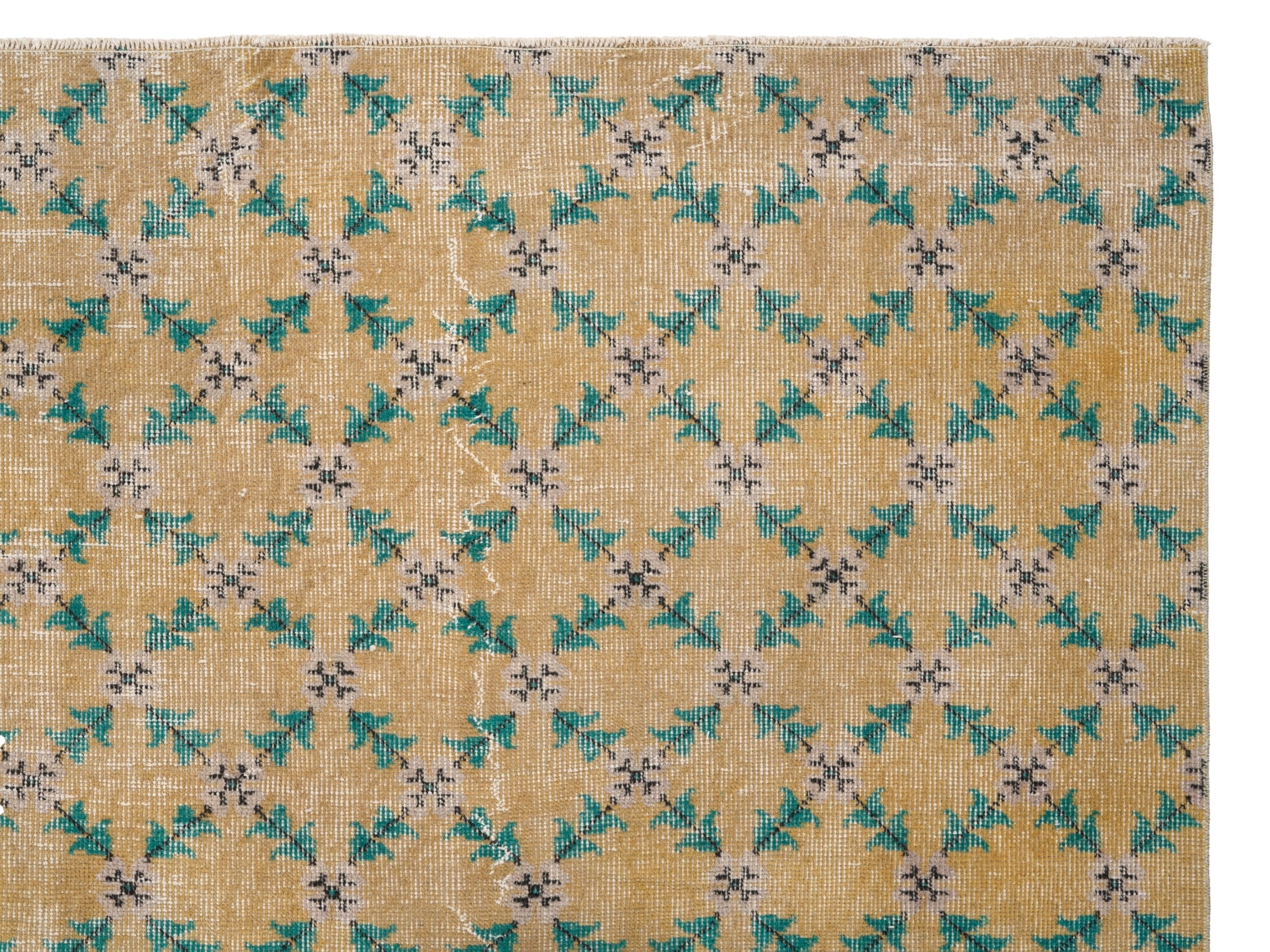 Turkish Isparta area rug in tan and teal, view 8 of 10