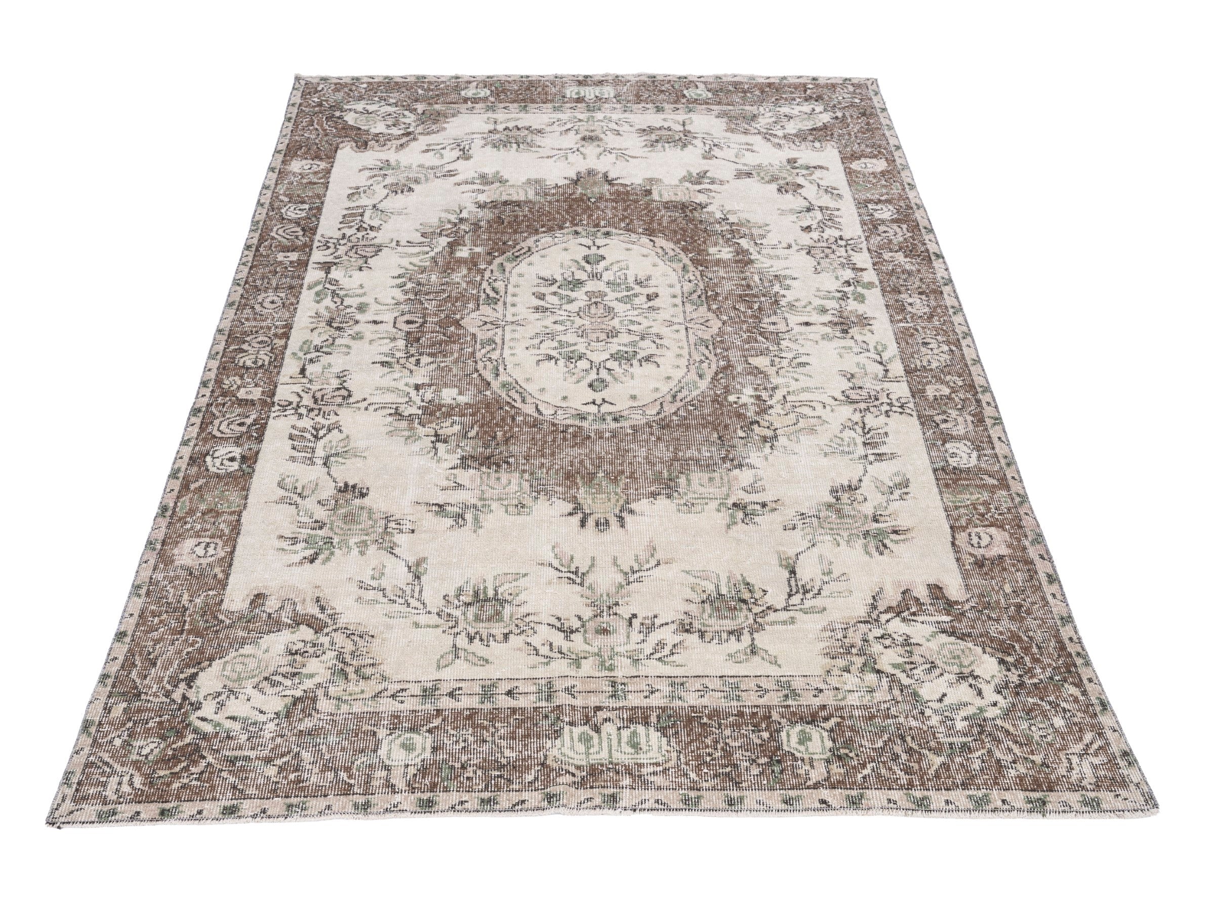 Turkish Isparta area rug in cream and muted pink, view 2 of 10