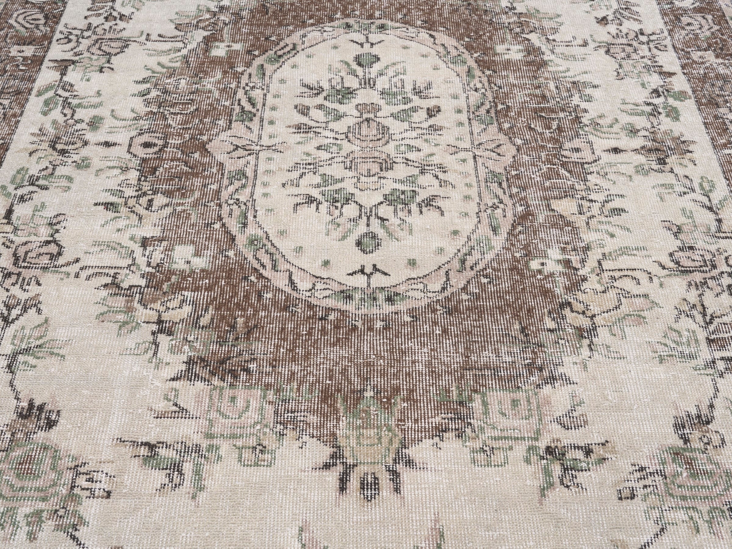 Turkish Isparta area rug in cream and muted pink, view 4 of 10