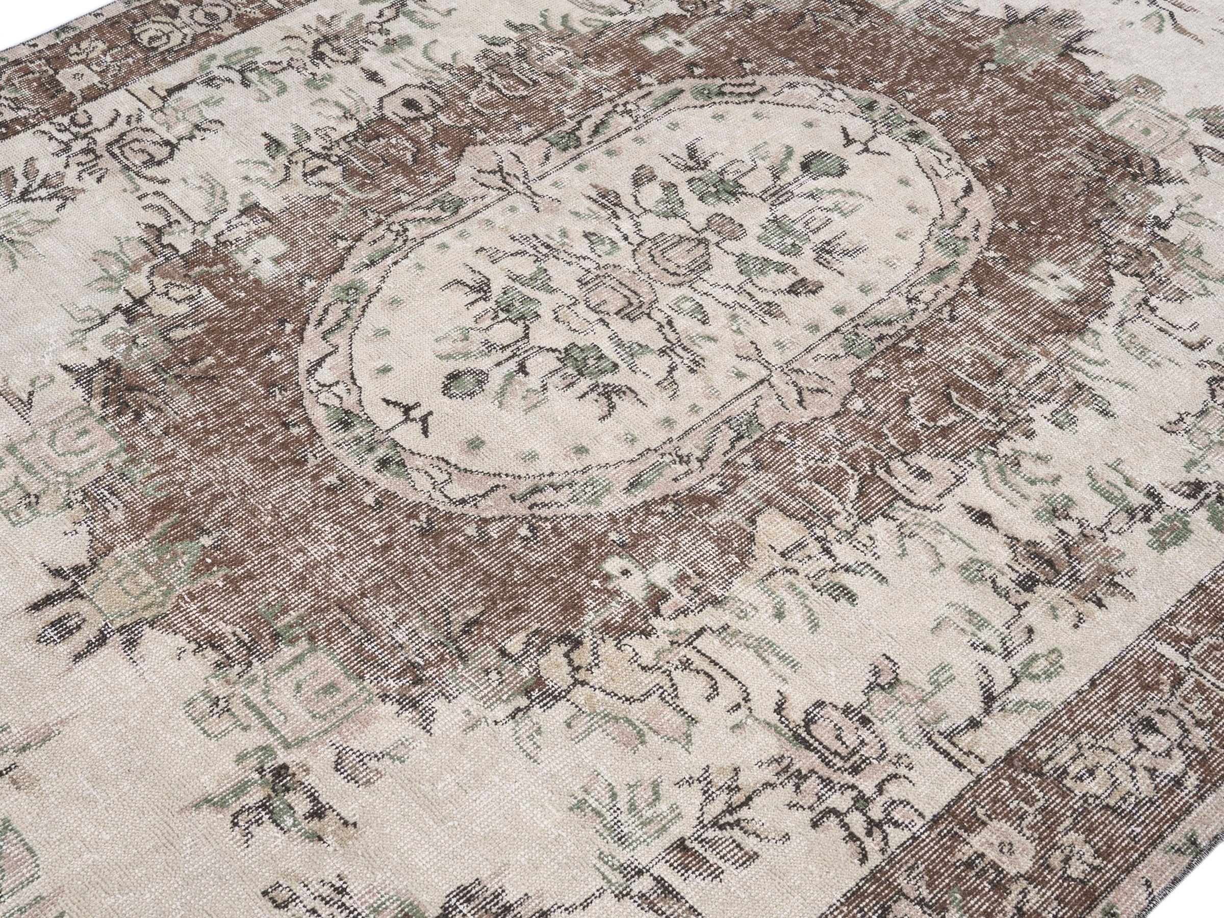 Turkish Isparta area rug in cream and muted pink, view 5 of 10