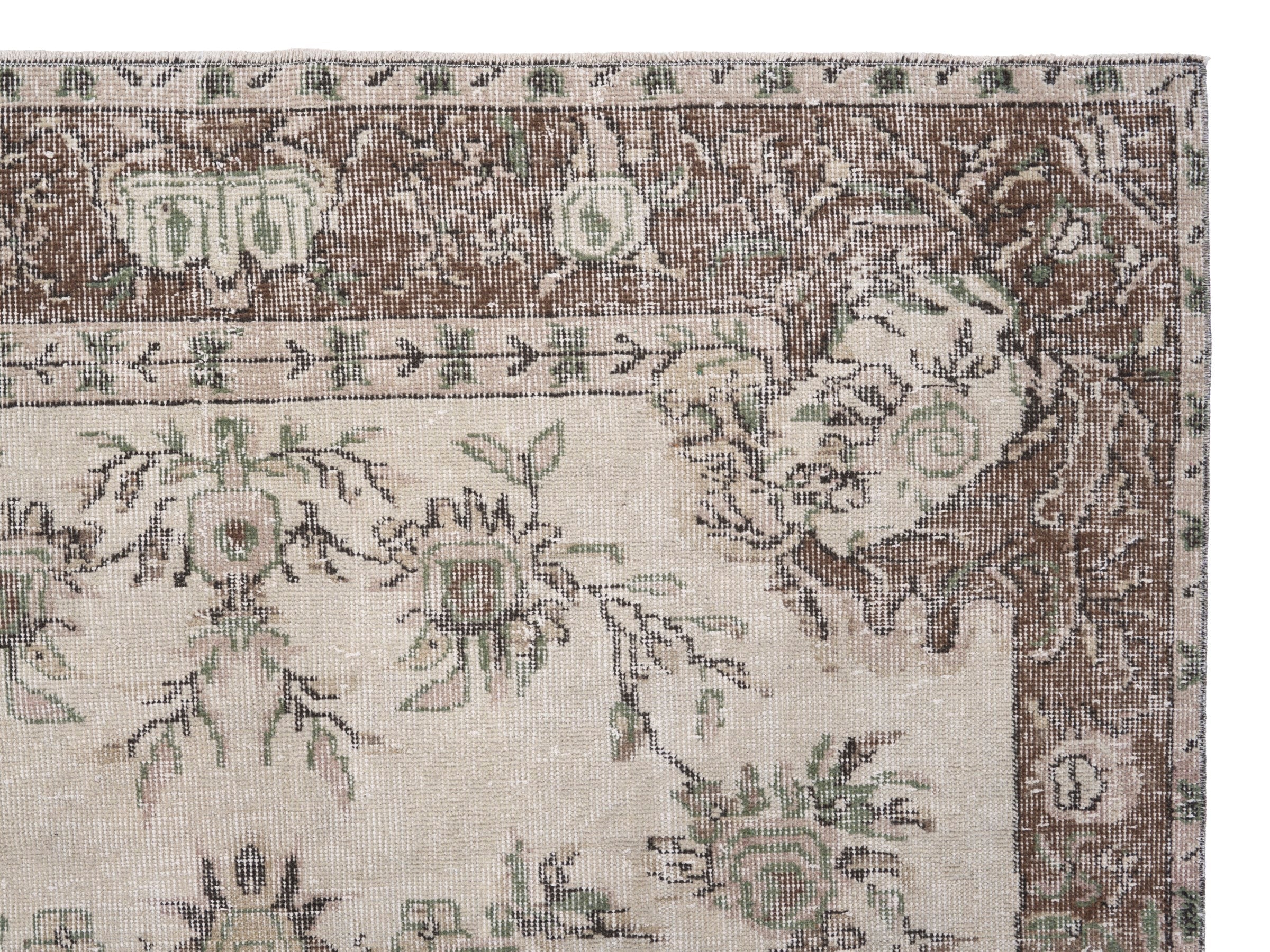 Turkish Isparta area rug in cream and muted pink, view 8 of 10