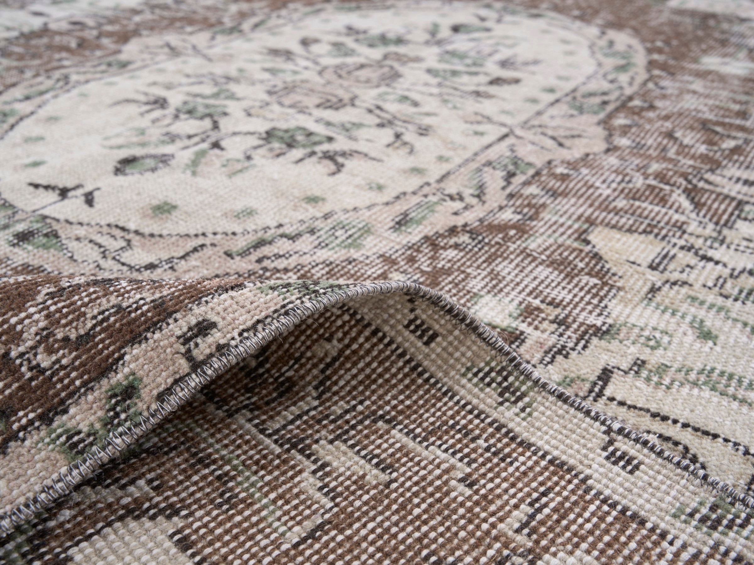 Turkish Isparta area rug in cream and muted pink, view 9 of 10