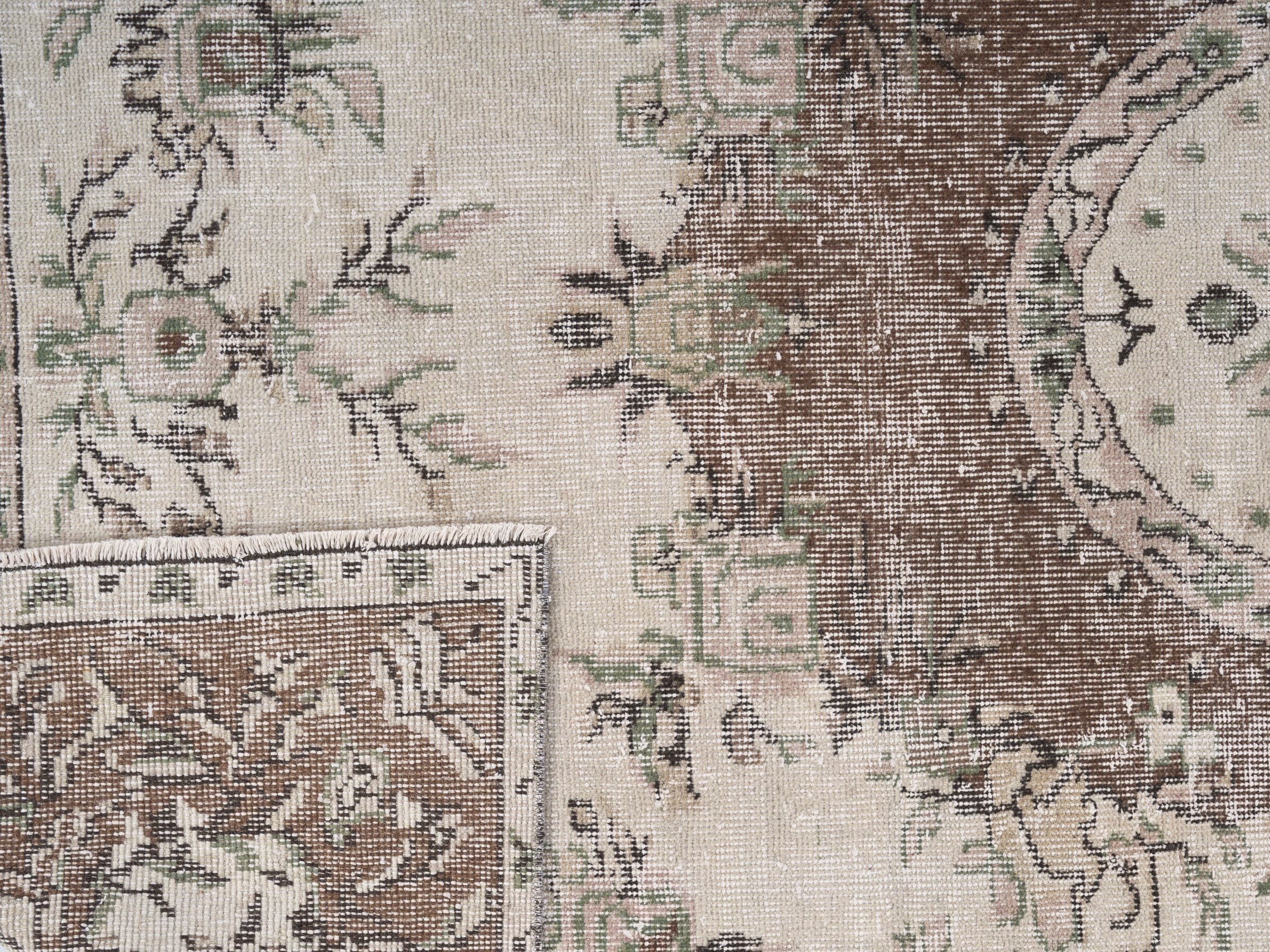 Turkish Isparta area rug in cream and muted pink, view 10 of 10