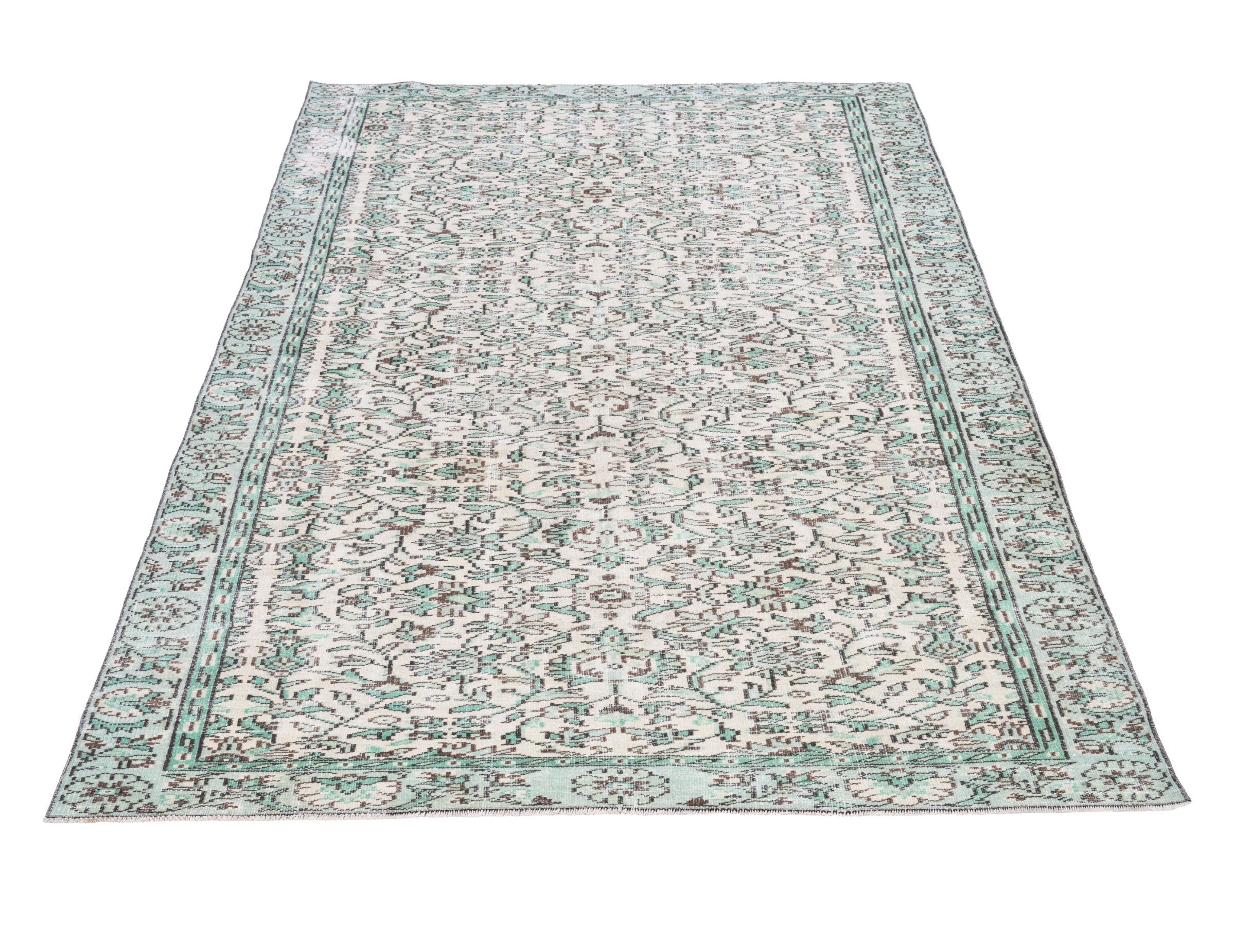 Turkish Manisa area rug in cream and sage, view 2 of 10