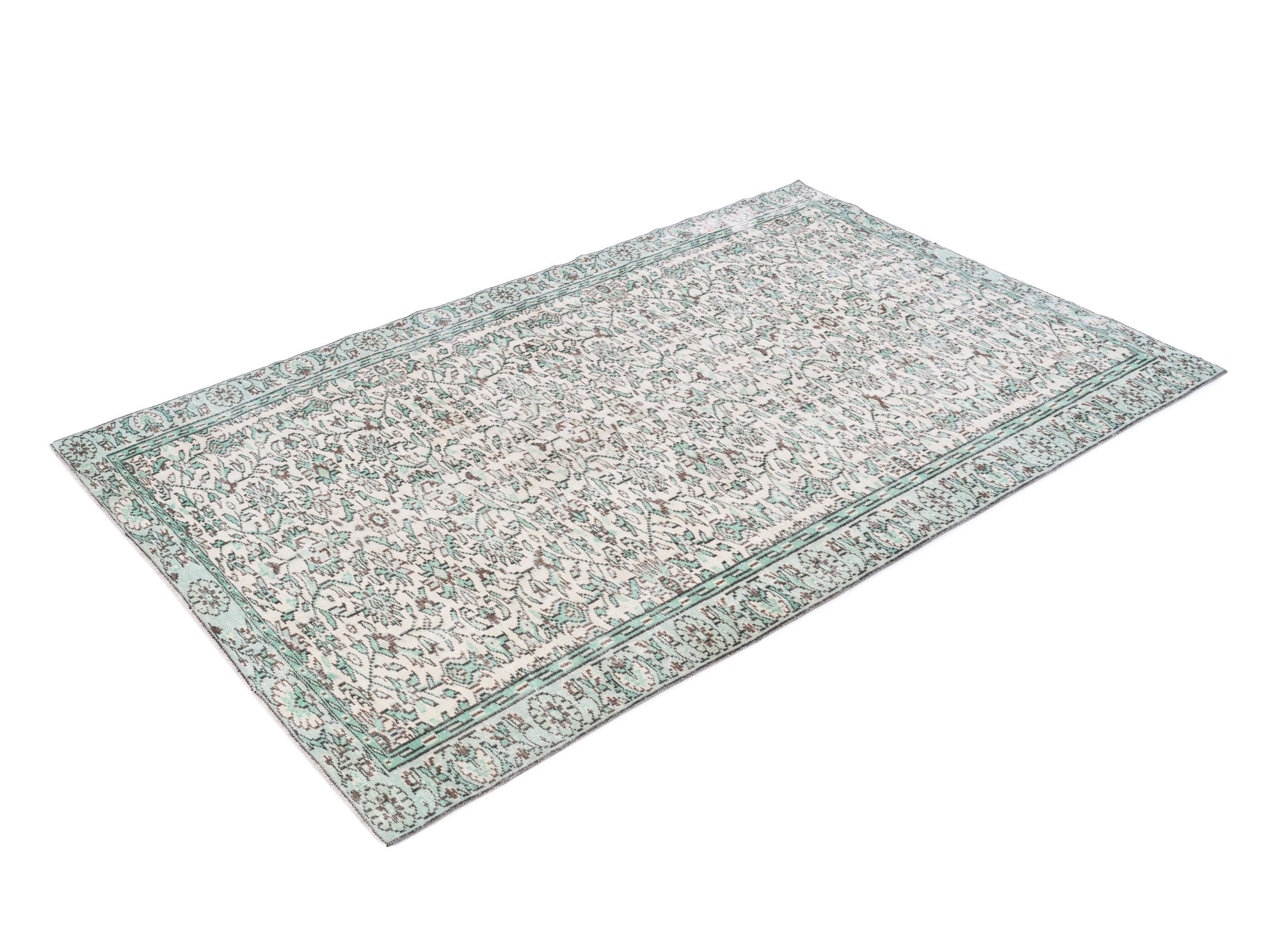 Turkish Manisa area rug in cream and sage, view 3 of 10