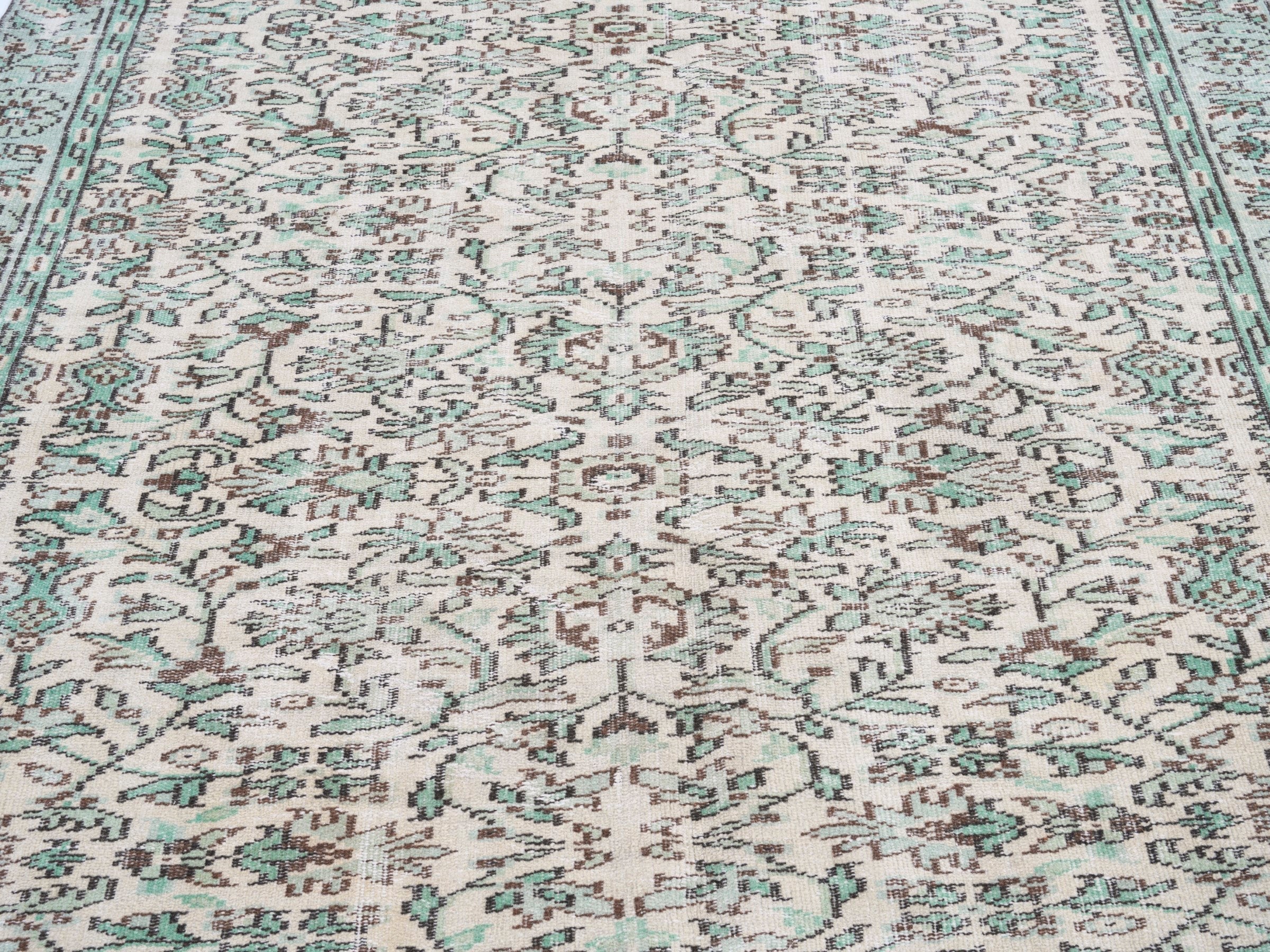 Turkish Manisa area rug in cream and sage, view 4 of 10