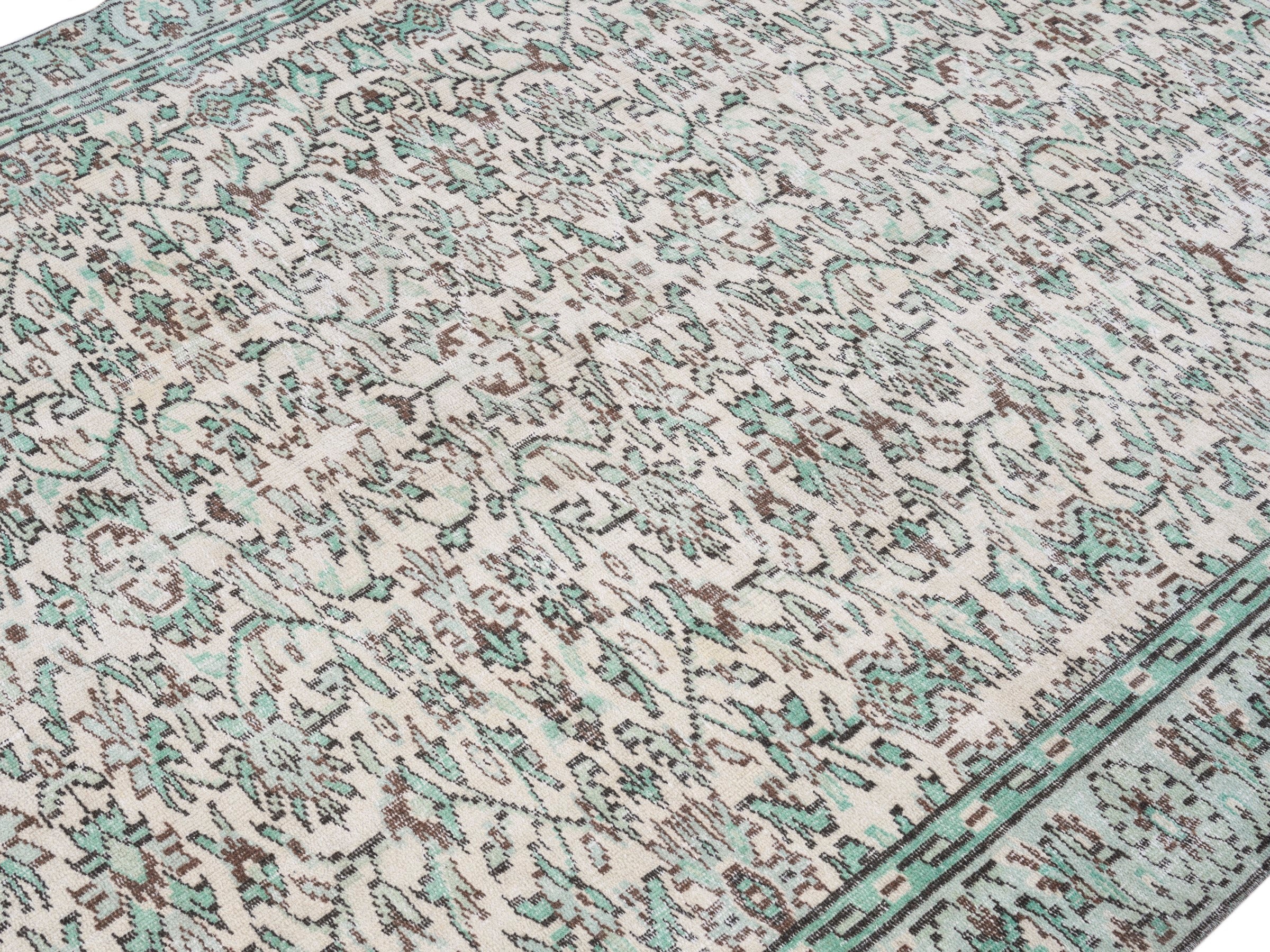 Turkish Manisa area rug in cream and sage, view 5 of 10