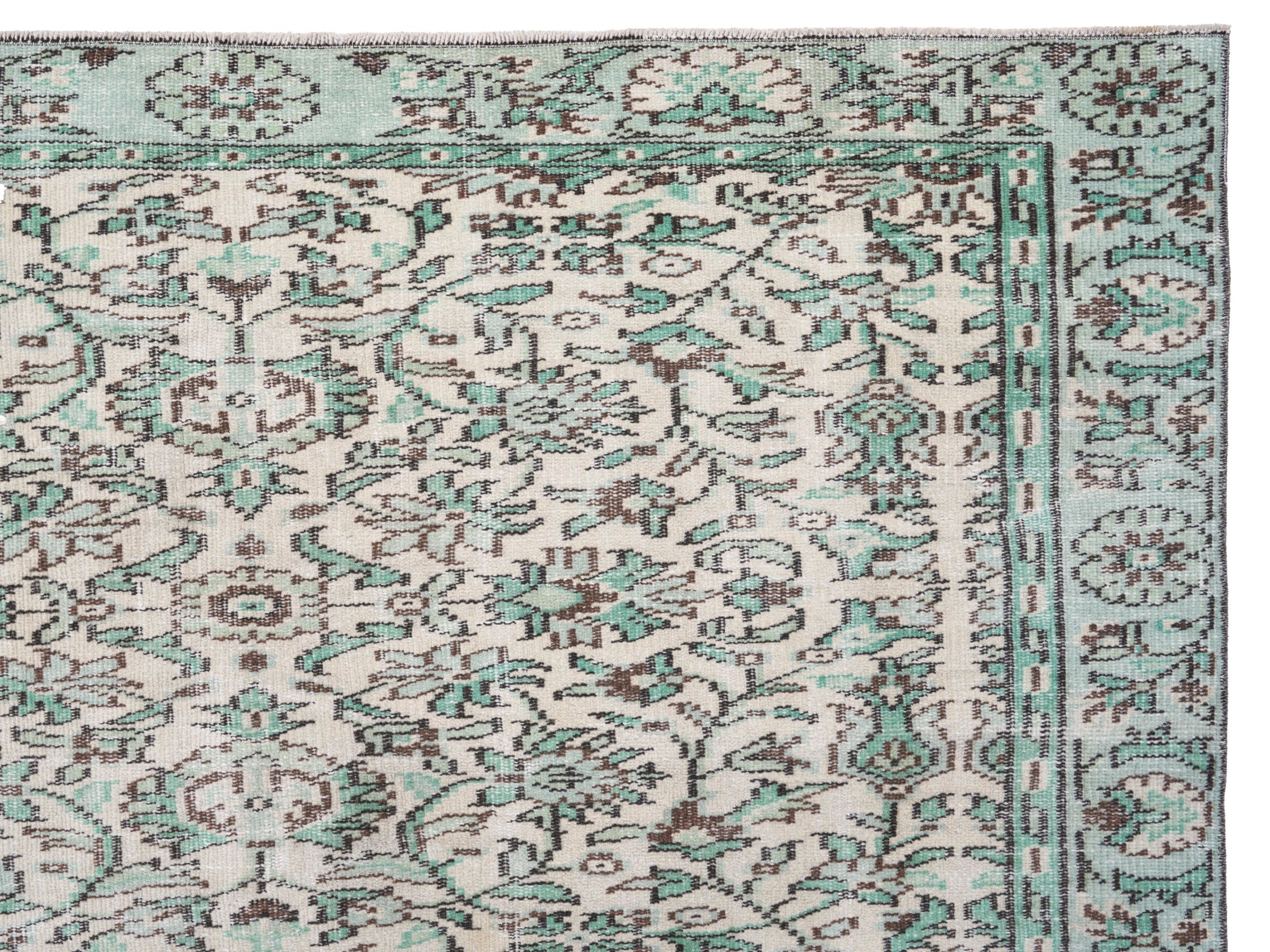 Turkish Manisa area rug in cream and sage, view 8 of 10