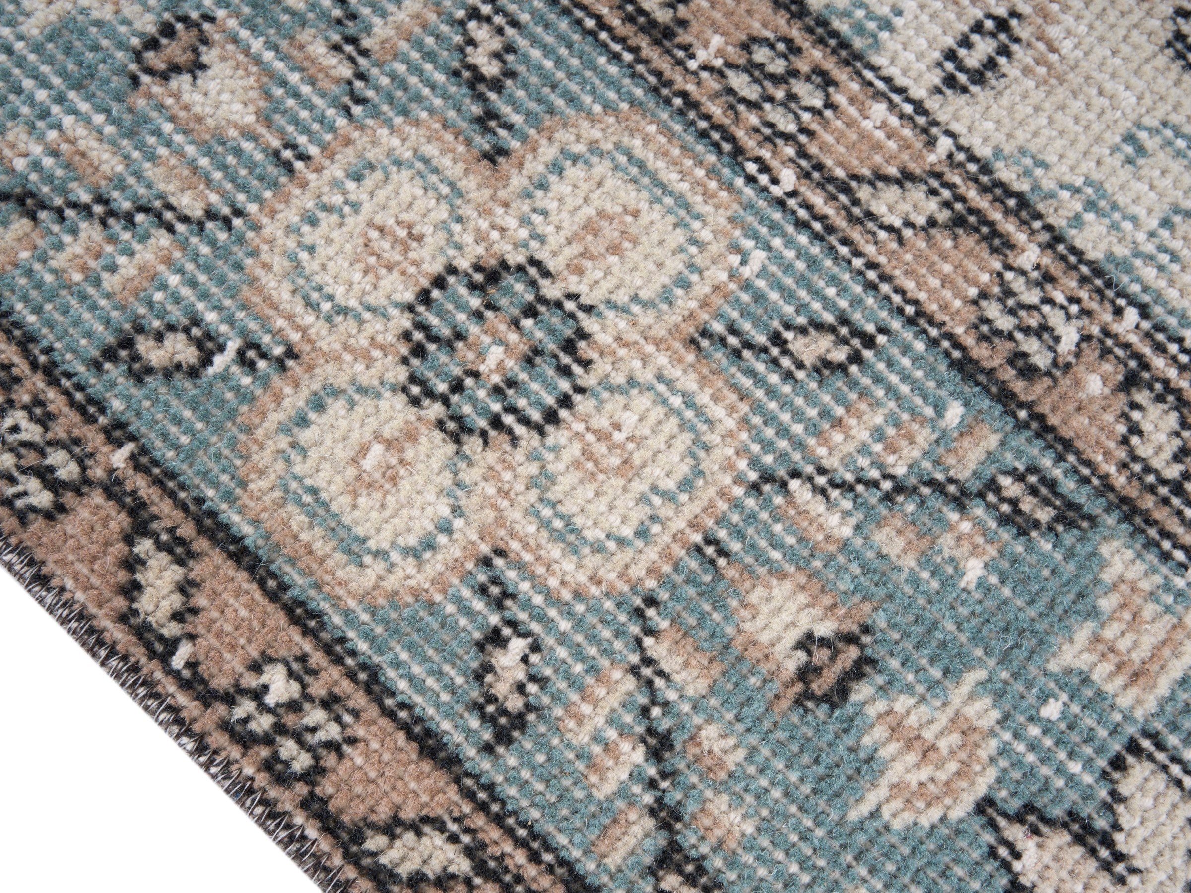 Turkish Isparta area rug in cream and dusty blue, view 6 of 10