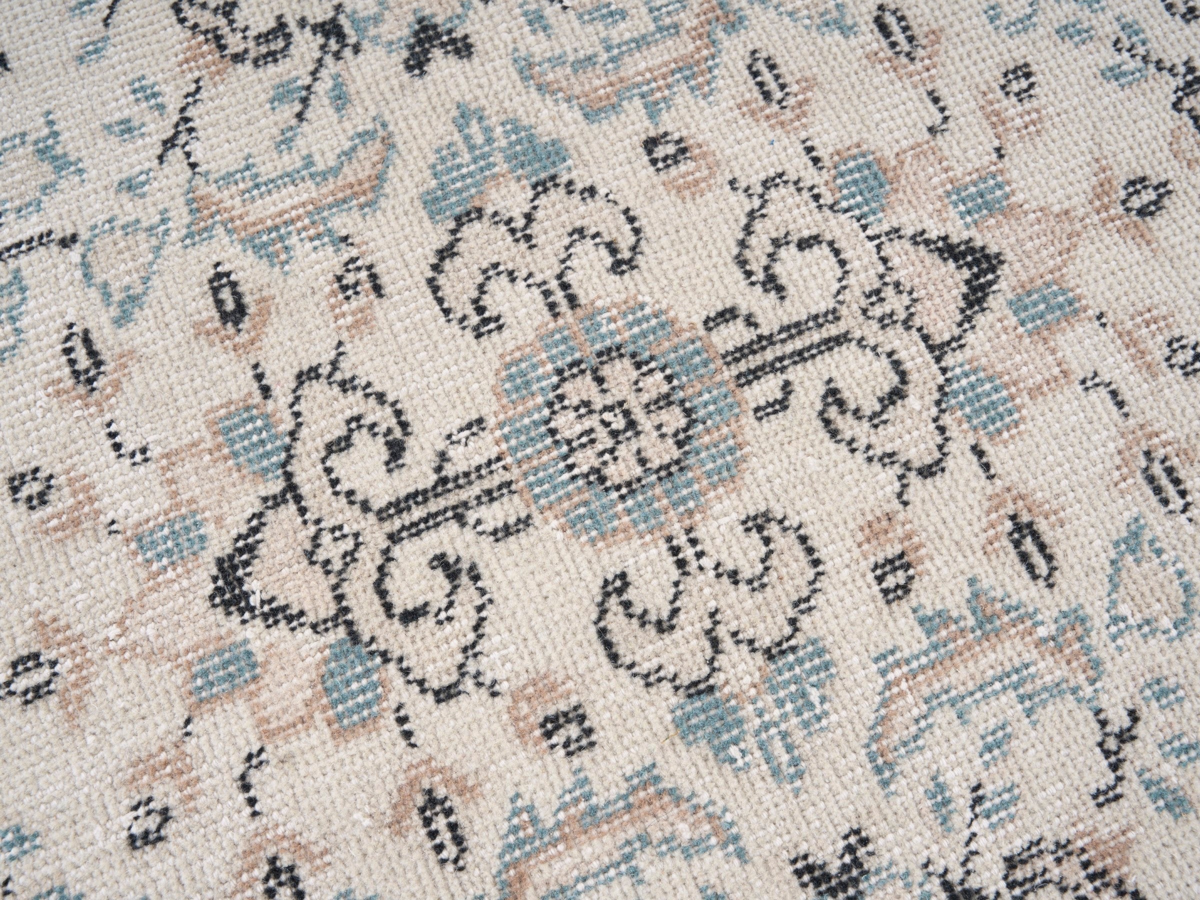 Turkish Isparta area rug in cream and dusty blue, view 7 of 10