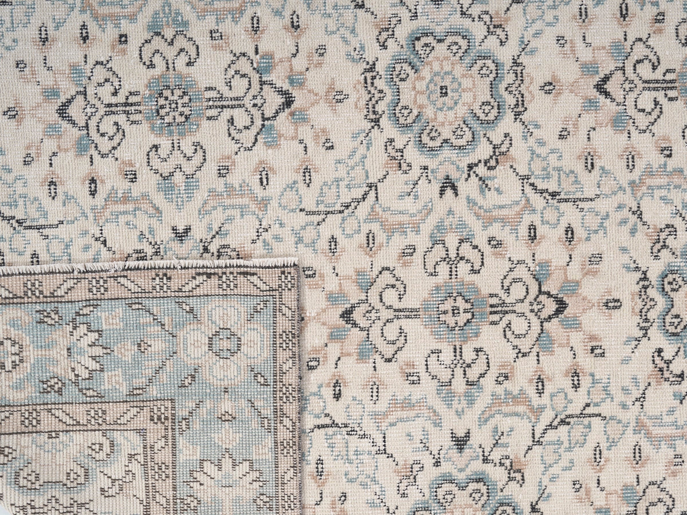 Turkish Isparta area rug in cream and dusty blue, view 10 of 10